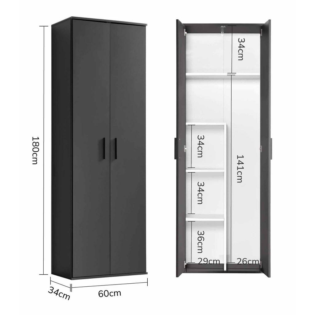 Thumbnail - Mokebo Besenschrank, Schwarz, Holzwerkstoff, 4 Fächer, 60x180x34 cm, Waschküche, Mehrzweckschränke