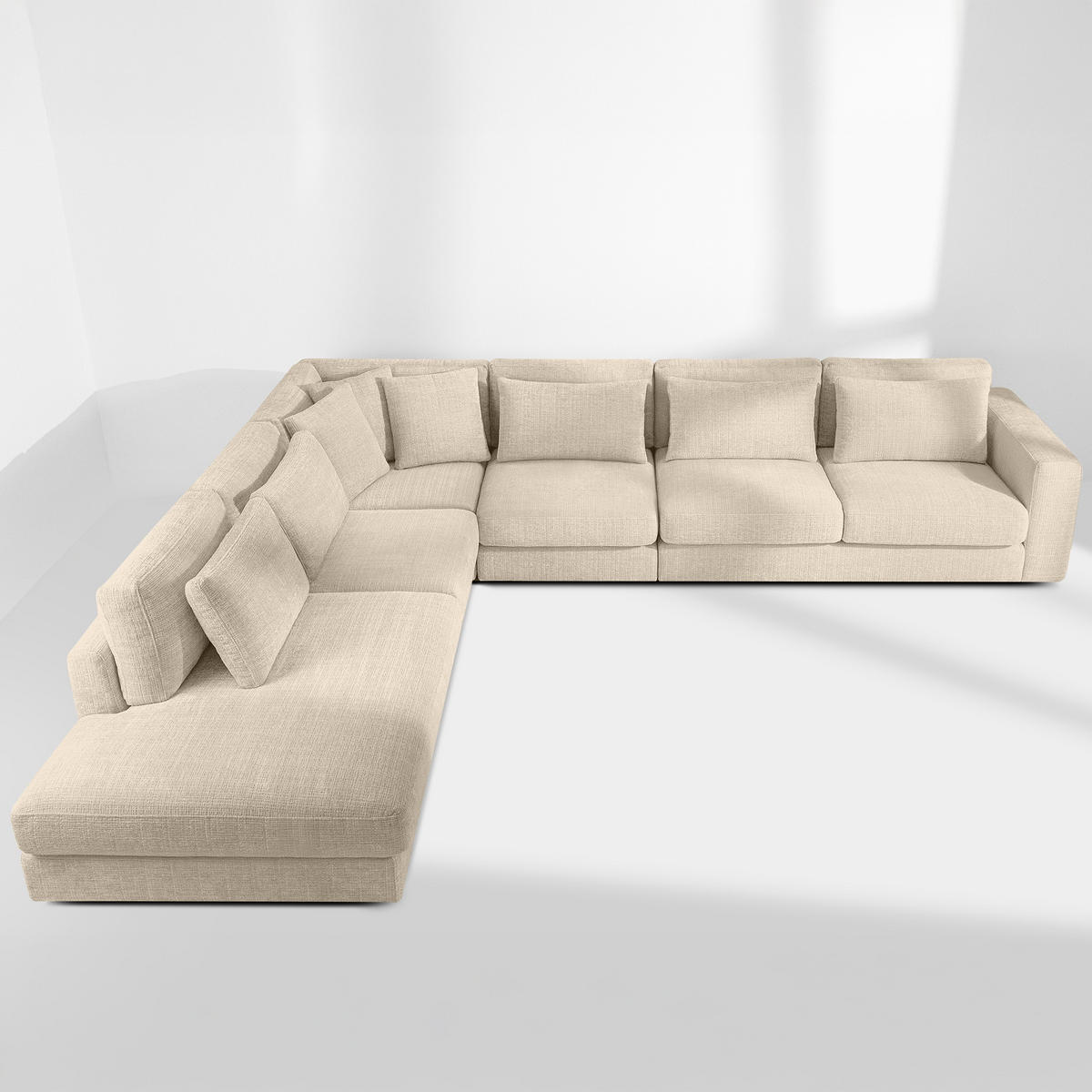 ECKSOFA XL links VERUS - Creme, Holz/Holzwerkstoff (377/328cm) - KONSIMO®