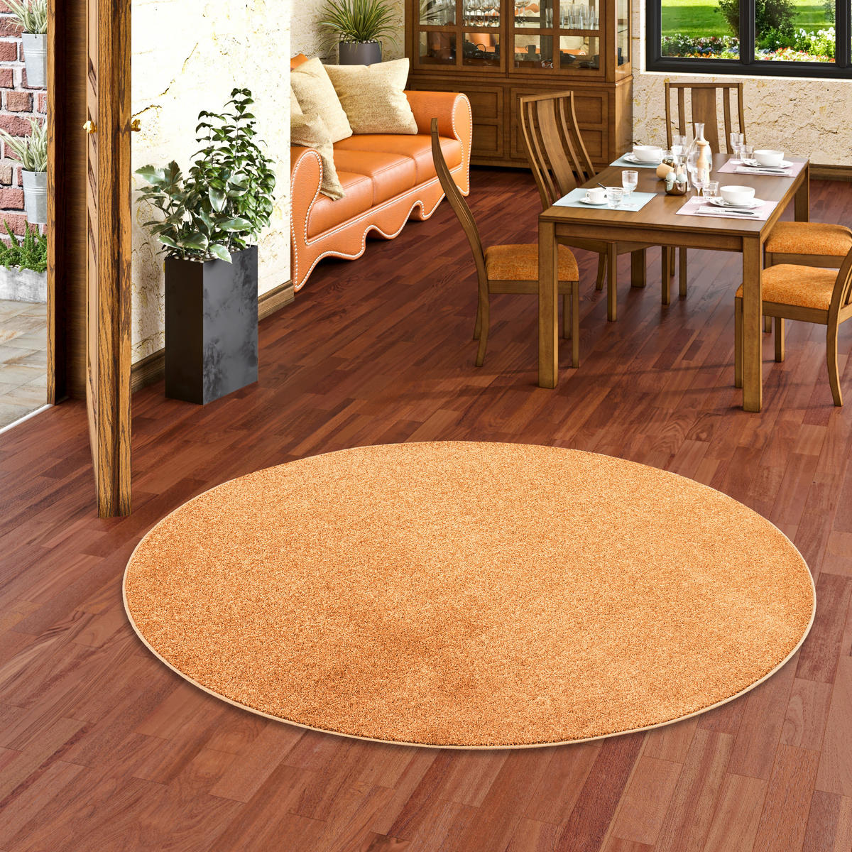 HOCHFLOR VELOURS TEPPICH LUNA RUND - Terra cotta, Textil (200/200cm) - Snapstyle