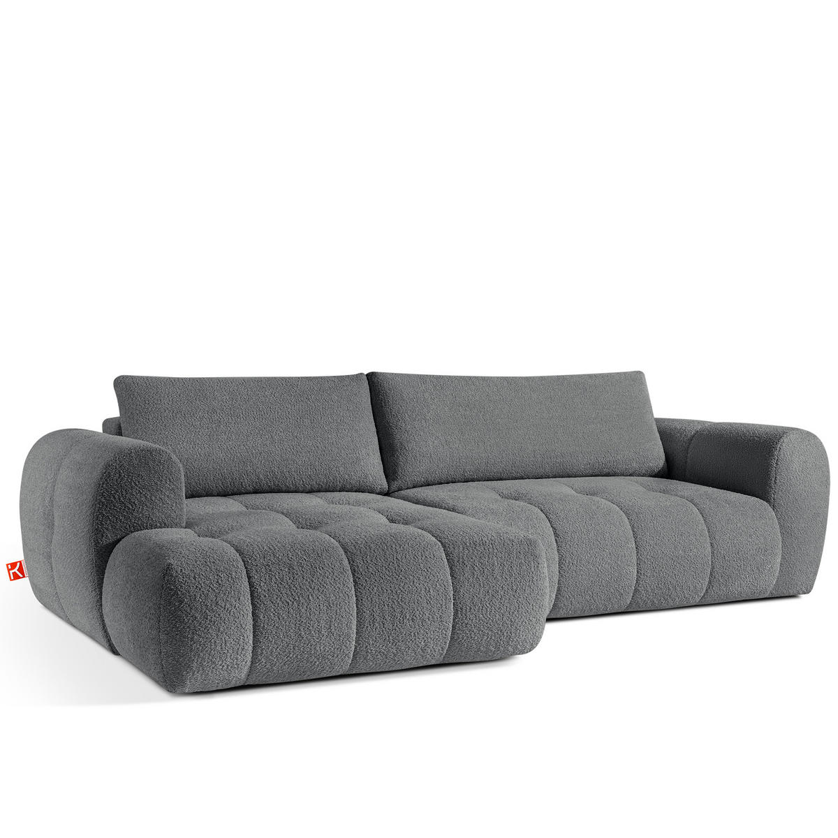 ECKSOFA LINKS LIRA, Dunkelgrau, Bouclé - Dunkelgrau, Holz/Holzwerkstoff (295/112cm) - KONSIMO®