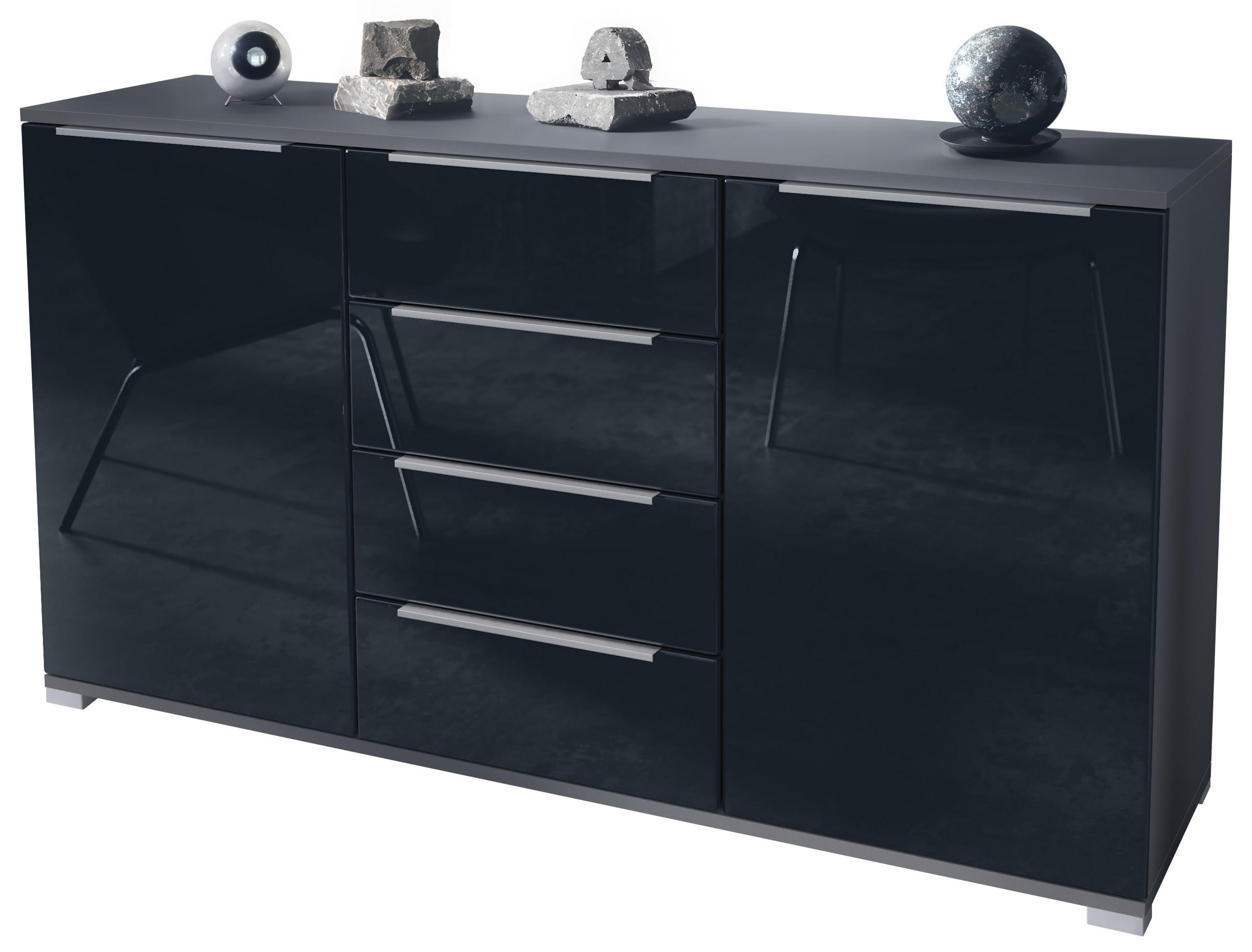 Vladon Sideboard Schwarz Hochglanz 138.5x75.5x35 cm