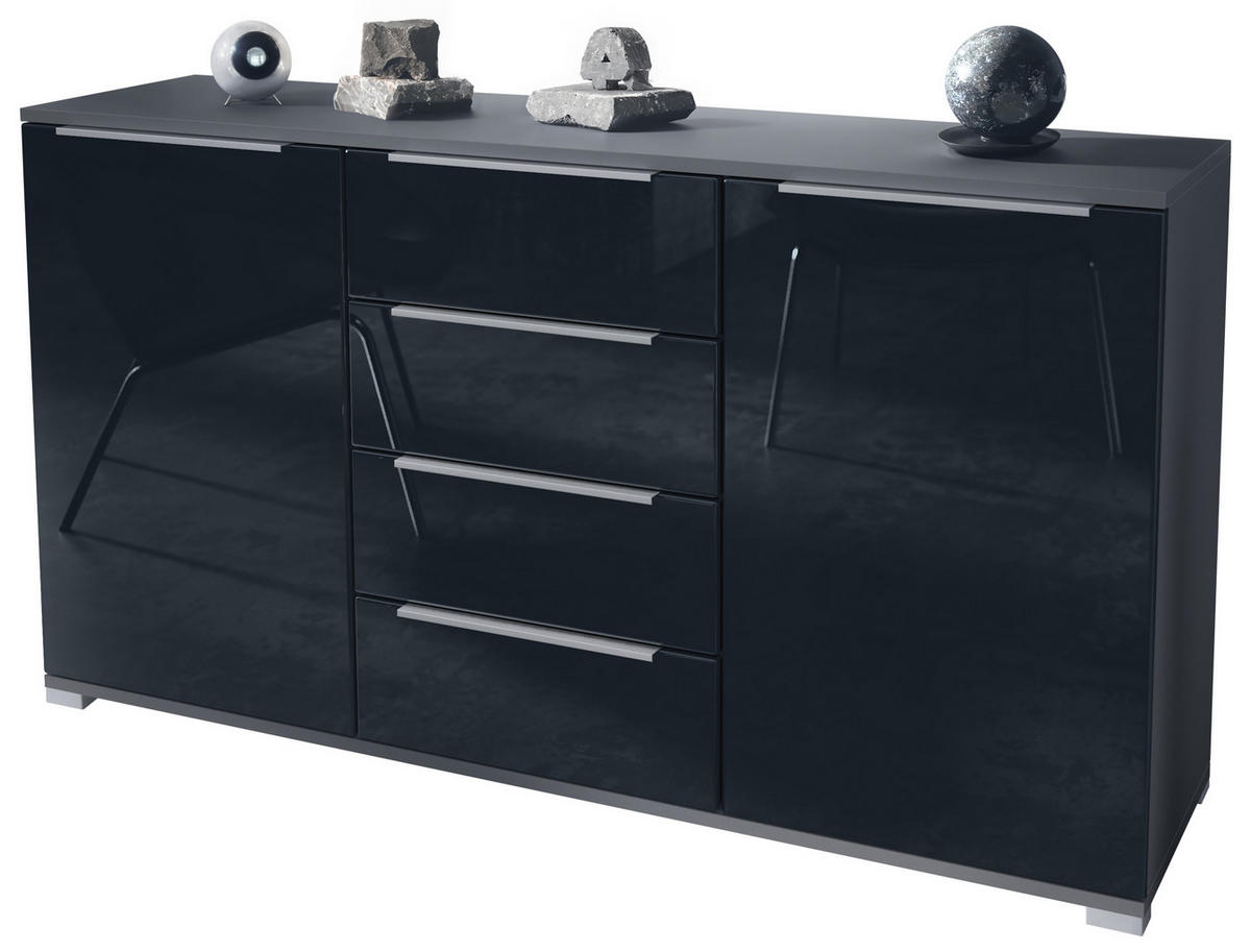 SIDEBOARD Linio Schwarz Hochglanz - Schwarz Hochglanz, Holzwerkstoff (138.5/75.5/35cm) - Vladon