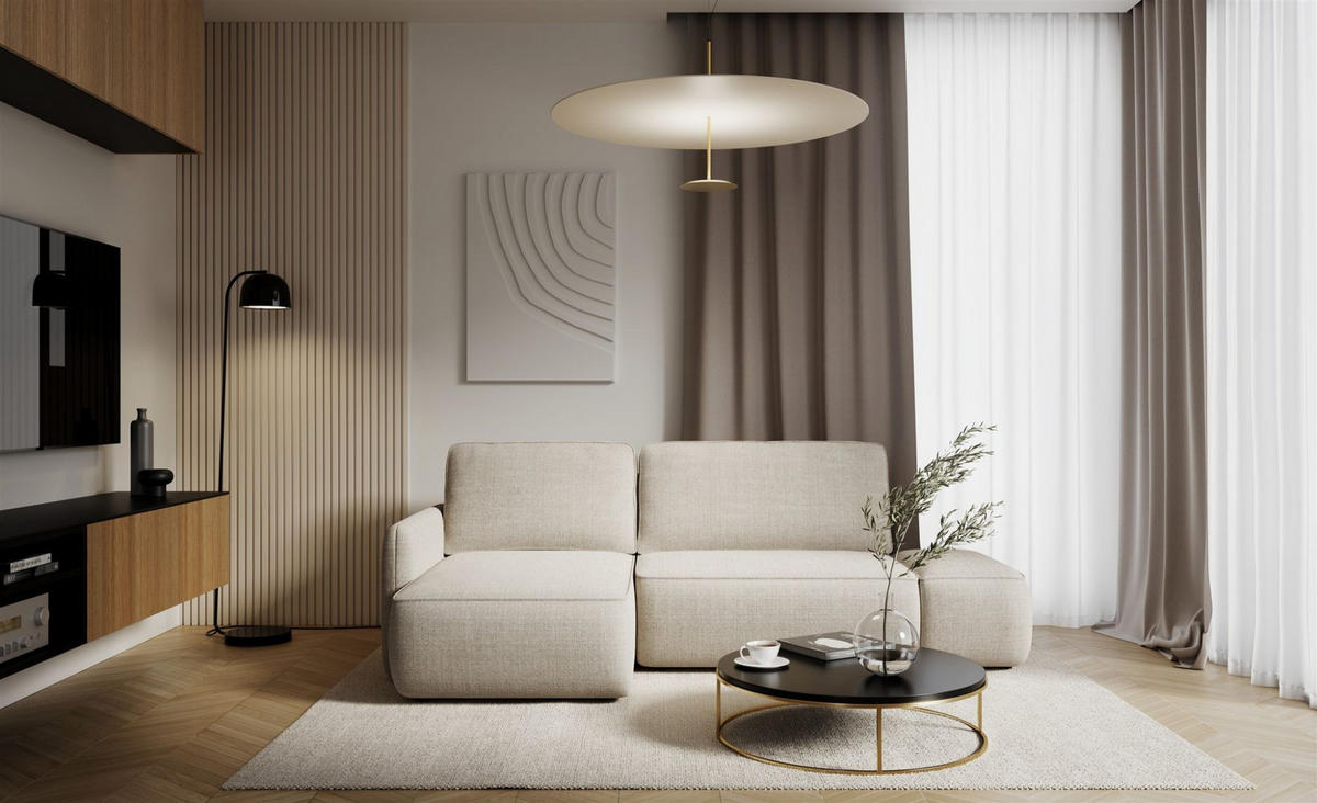 ECKSOFA Luka Mit Schlaffunktion - Beige, Holzwerkstoff/Textil (229/148cm) - Fun Möbel