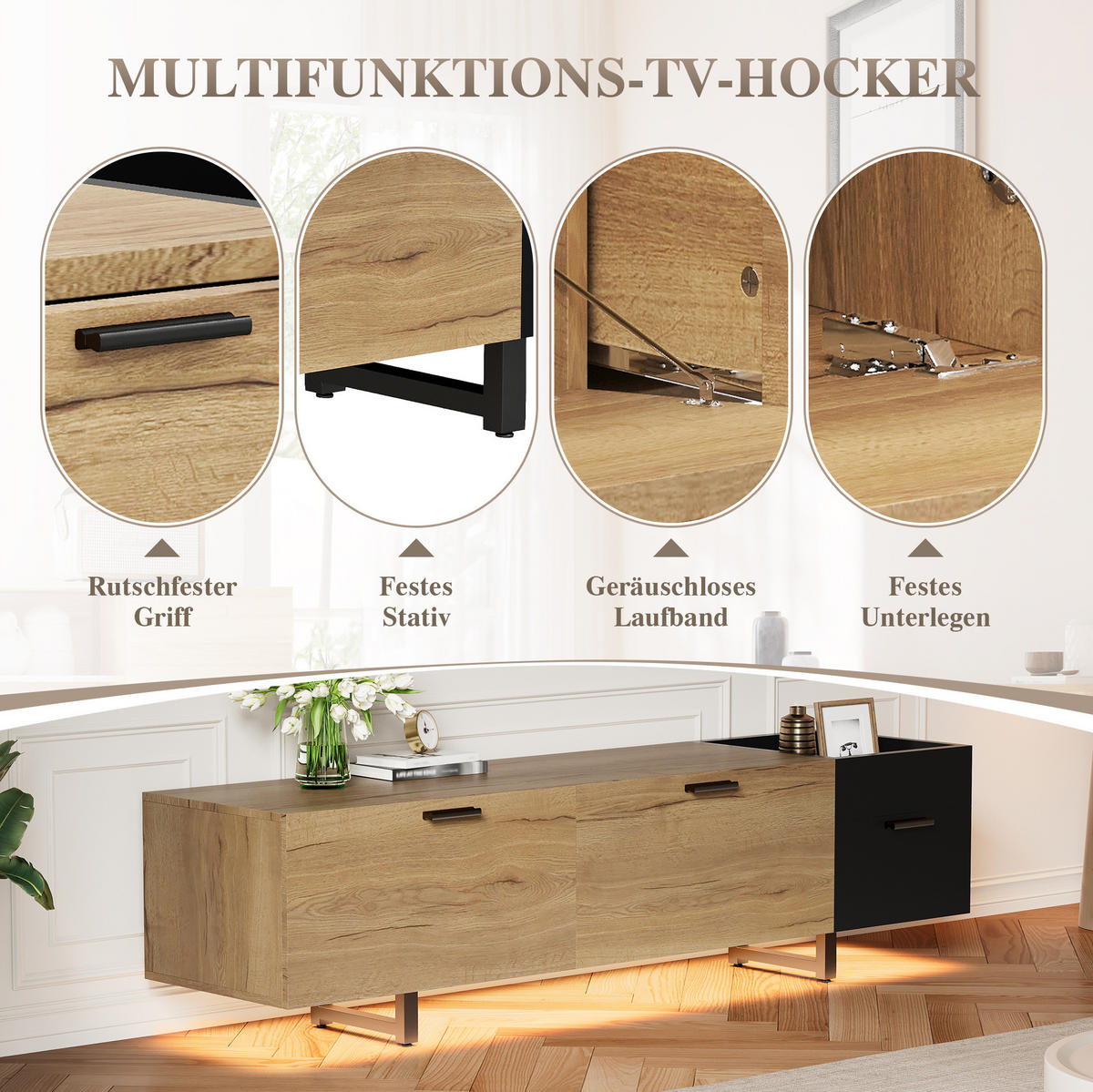TV-SCHRANK mit Schubladen 180 x 38 x 49 cm Holzoptik Schwarz - Schwarz, Holz (38/49/180cm) - Beauniv