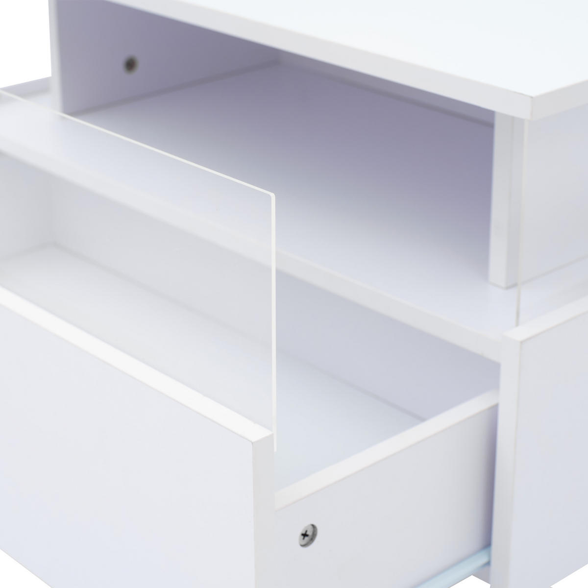 COUCHTISCH 70/70/41 cm weiß mit LED-Beleuchtung und 2 Schubladen - Weiß, Holzwerkstoff (70/70/41cm) - OKWISH