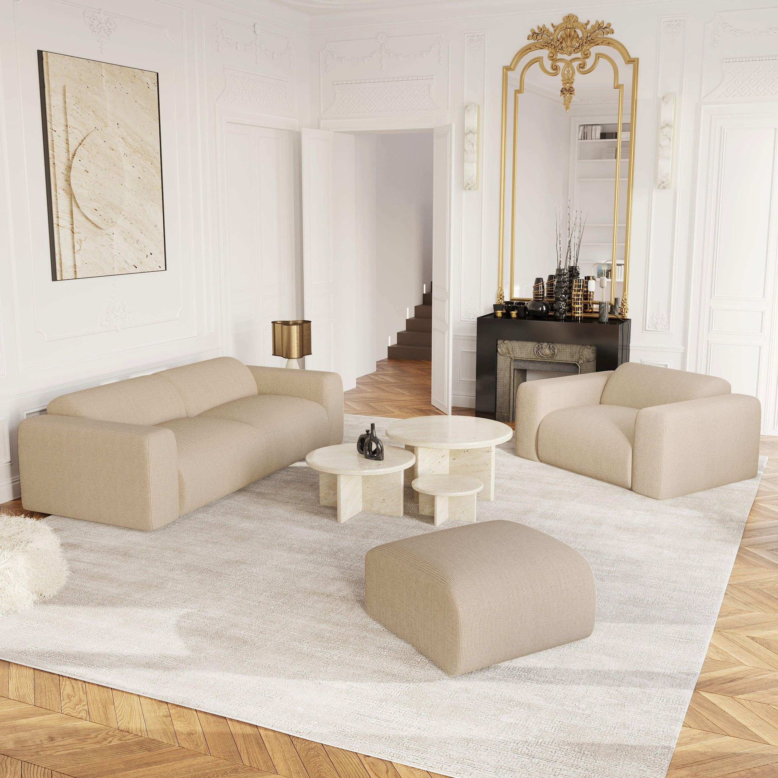 SITZKISSEN Gerippter Samt Beige 75cm - Beige, Textil (75/45/75cm) - Sia Home