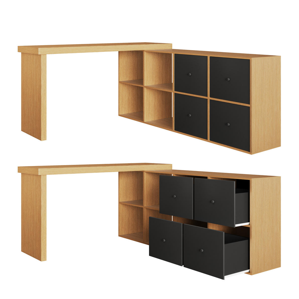ANRICHTE 120/48/78 cm in Schwarz/Eiche mit 360° Drehfunktion und 8 Fächern - Eichefarben, Holzwerkstoff (140/74/35cm) - Flora Grace