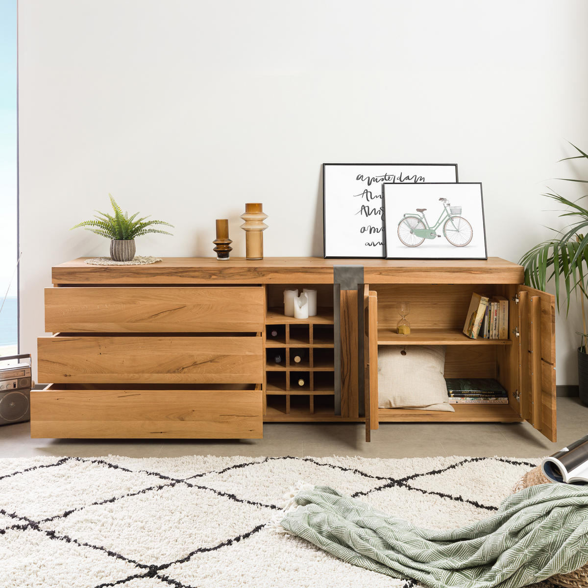 SIDEBOARD Wild-/Zerreiche 220x45x75 natur geölt NEW AMSTERDAM #17 - Naturfarben, Holz (220/75/45cm) - Massivmoebel24