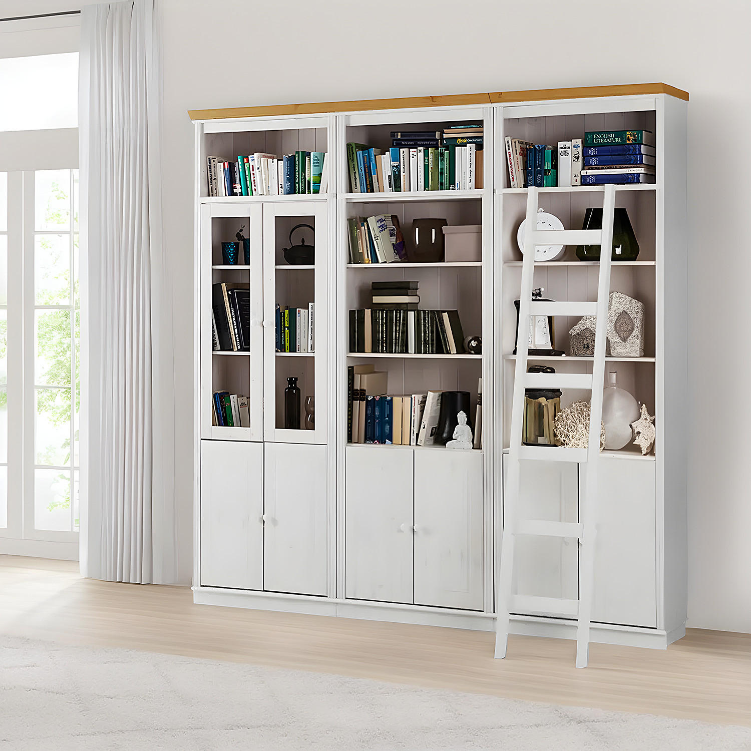 BÜCHERWAND - Kiefer massiv, Typ F - Weiß/Kieferfarben, Holz (222/223/37cm) - home24