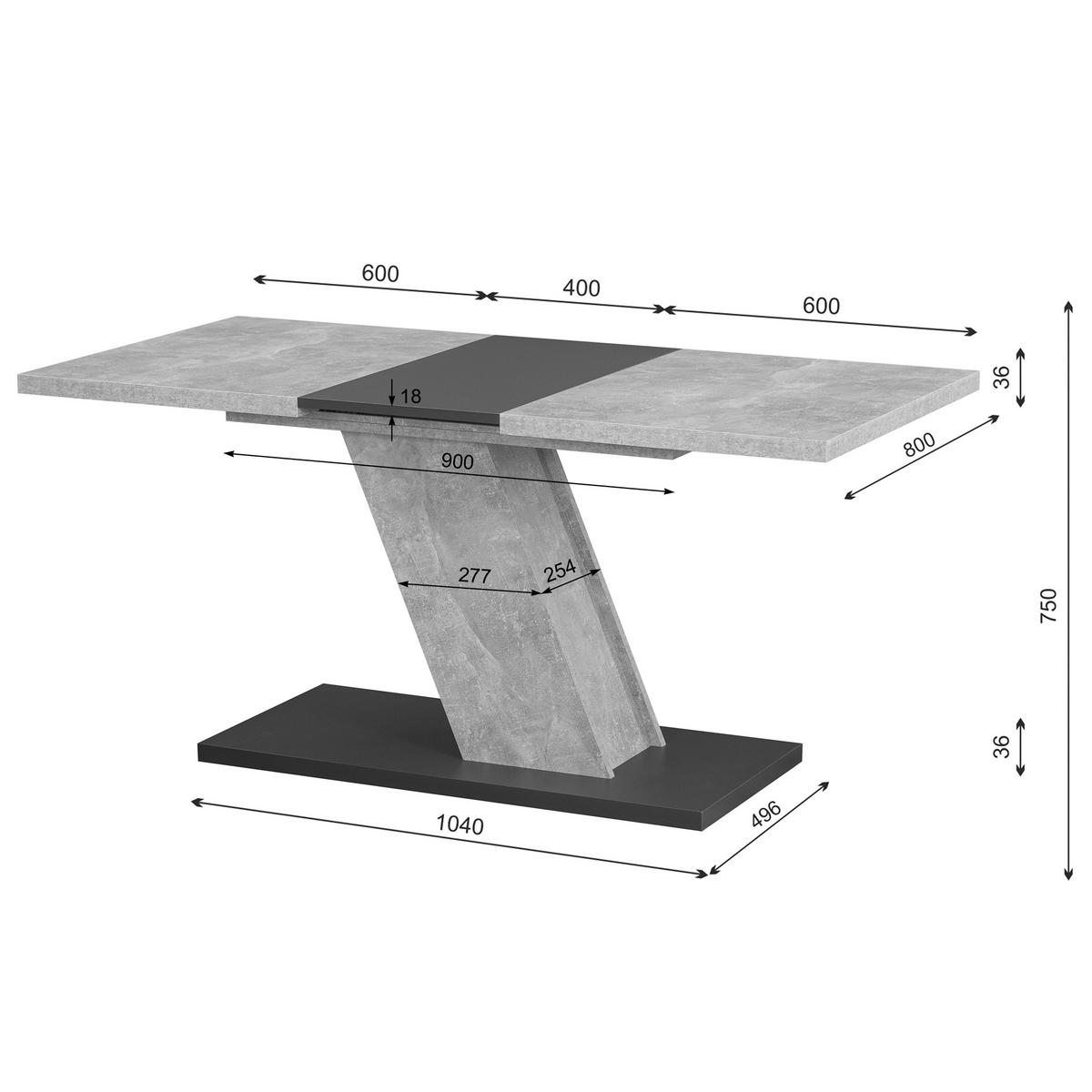 ESSTISCH Kross Beton Optik + Anthrazit matt - Anthrazit, Holzwerkstoff (80/120/75cm) - Vladon