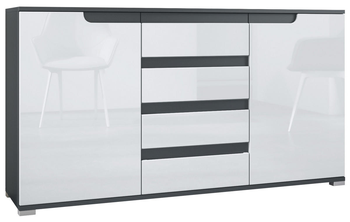 SIDEBOARD Sylt Weiß Hochglanz / Anthrazit matt - Weiß Hochglanz, Holzwerkstoff (138.5/75.5/35cm) - Vladon