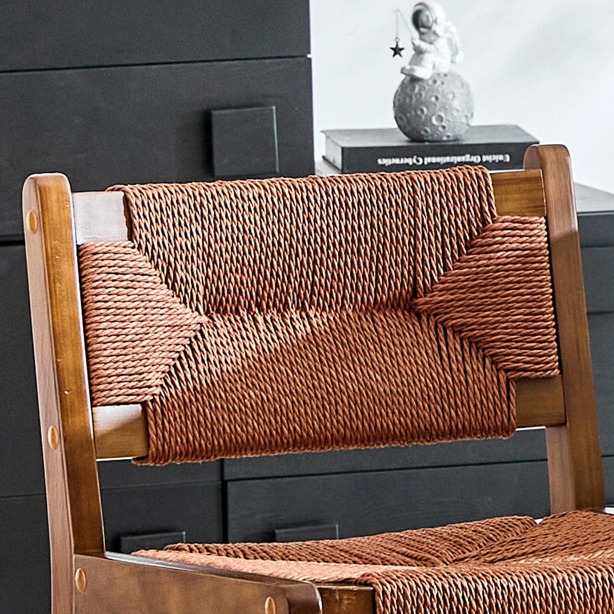 BARHOCKER Walnuss 2er-Set aus Massivholz mit Rückenlehne und Seilgeflecht - Walnussfarben, Holz (44/89/42cm) - PANGIVO