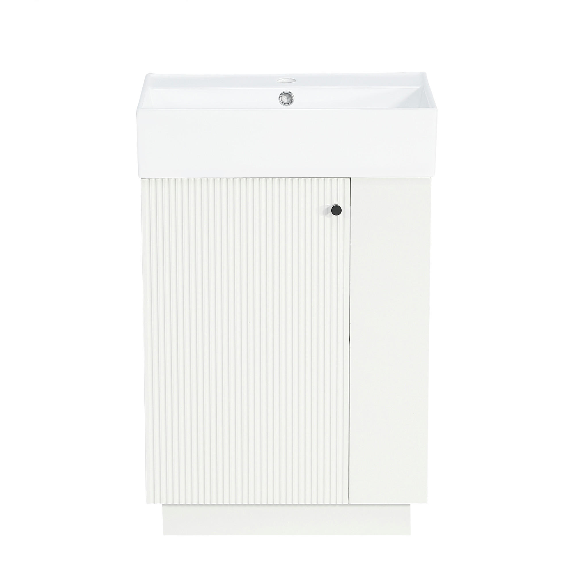 BADEZIMMERSCHRANK Waschbeckenunterschrank Rillenoptik Keramik 55cm - Weiß, Keramik (55/87/32cm) - FLIEKS