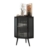 ECKSCHRANK 56/42,5/80 cm, Schwarz, mit Glastüren und Ablageböden - Schwarz, Glas/Holzwerkstoff (56/80/42.5cm) - CHICFURN