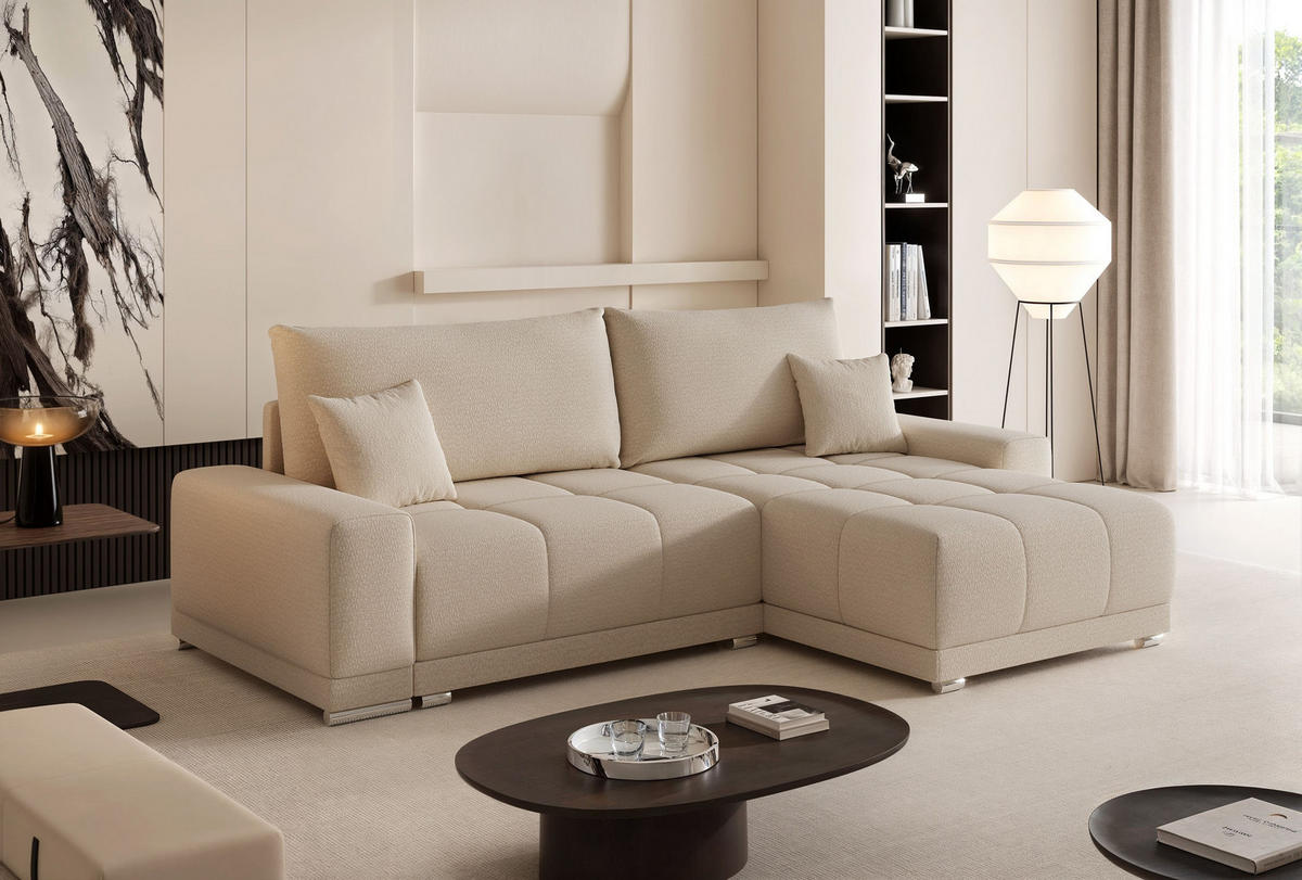 ECKSOFA TARA mit Schlaffunktion und Bettkasten Beige - Beige, Holzwerkstoff/Kunststoff (250/90cm) - Idohome