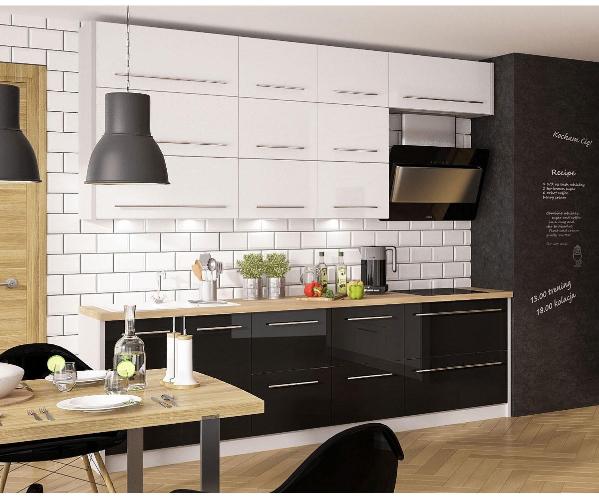 KÜCHENLEERBLOCK Platinium weiß matt / schwarz & weiß Hochglanz 14-teilig - Schwarz/Weiß, Holzwerkstoff/Metall (280/240/60cm) - Feldmann-Wohnen