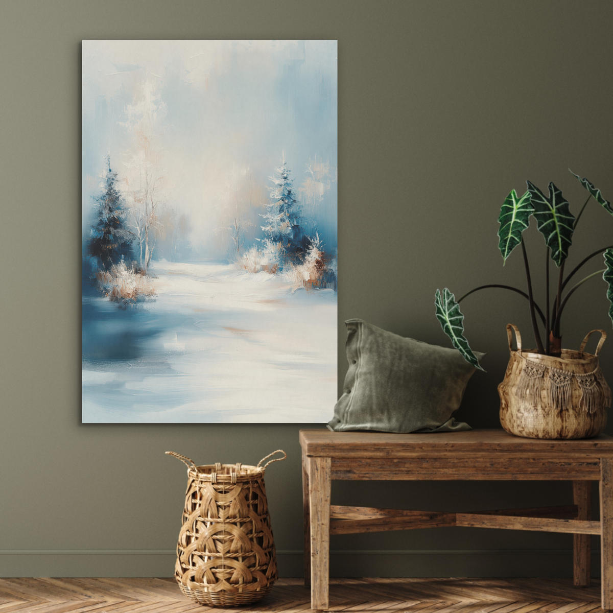 AKUSTIKBILD Wald - Winter - Natur - Abstrakt - Schnee Wanddeko 60x90 cm - Weiß, Kunststoff (60/90/0.9cm) - MuchoWow