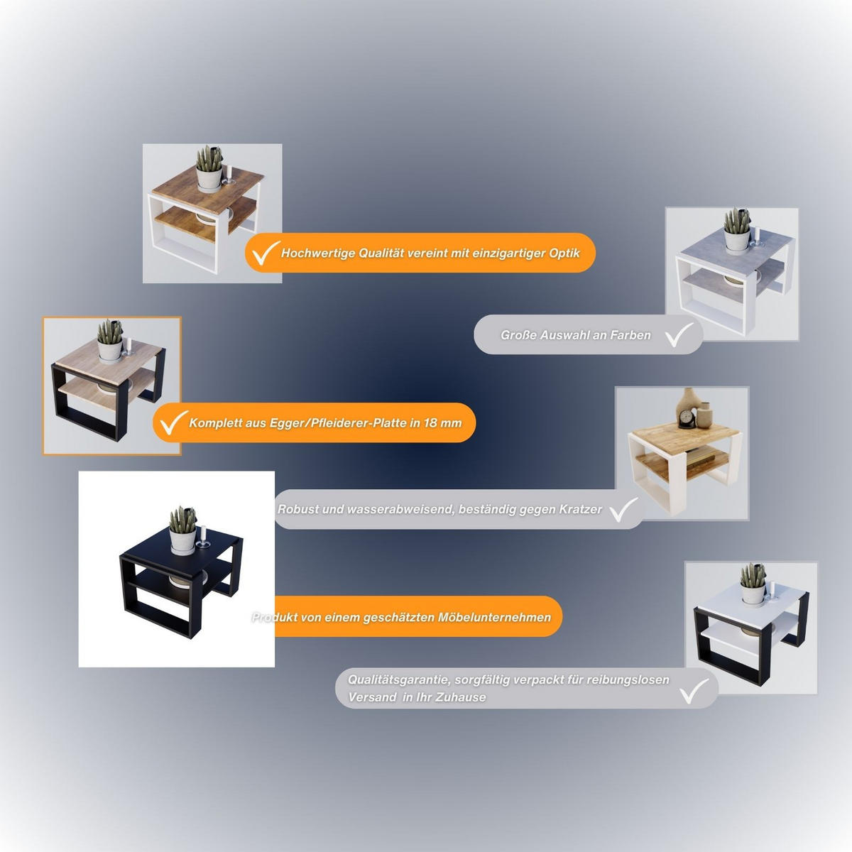 COUCHTISCH Holzwerkstoff rechteckig stabil Nussbaumfarben 44/54/63cm - Nussbaumfarben/Weiß, Holzwerkstoff (54/63/44cm) - CraftPAK