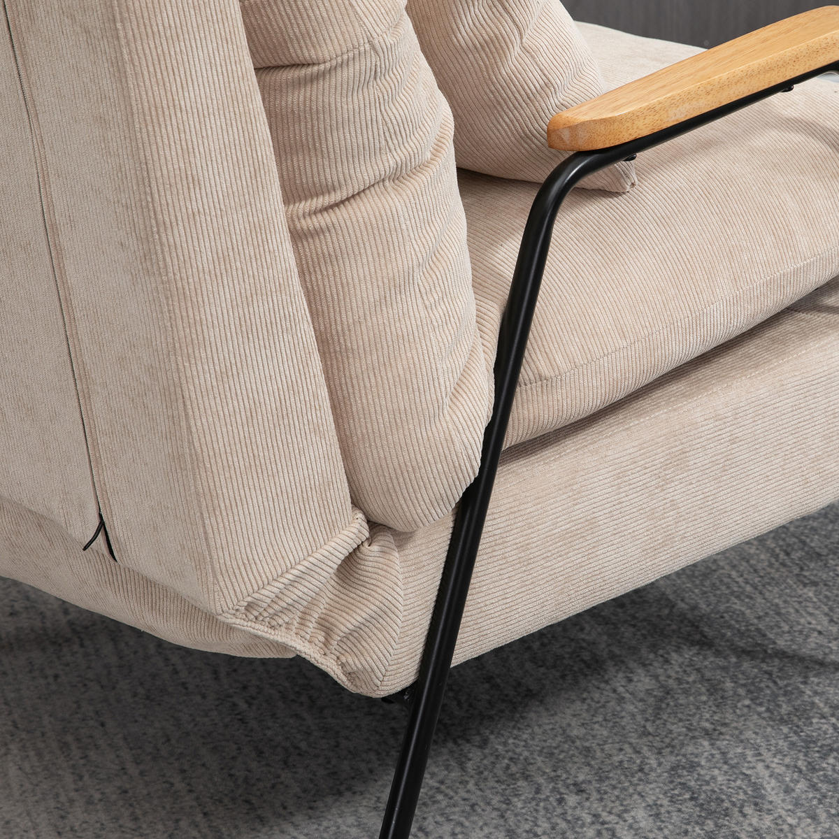 RELAXSESSEL mit Hocker Sessel mit Verstellbar Rückenlehne, Kissen für Wohnzimmer - Beige, Kunststoff (68/88/91.5cm) - HOMCOM