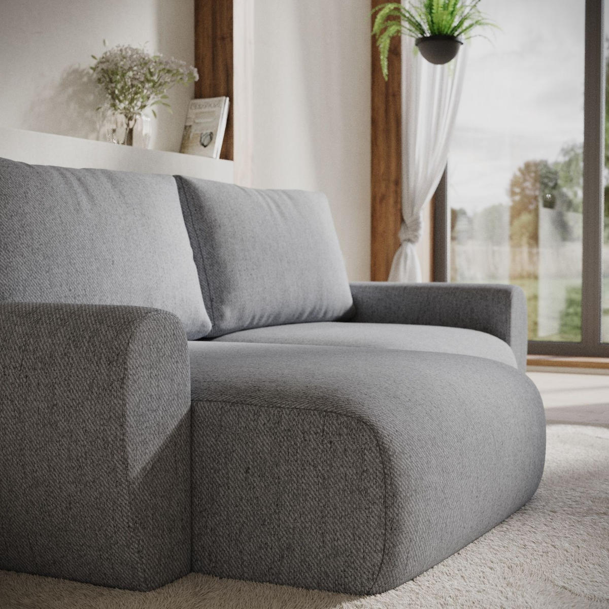 ECKSOFA OMARI mit Schlaffunktion Grau im Neve Stoff - Schwarz/Grau, Holz/Holzwerkstoff (253/153cm) - AltaBeds