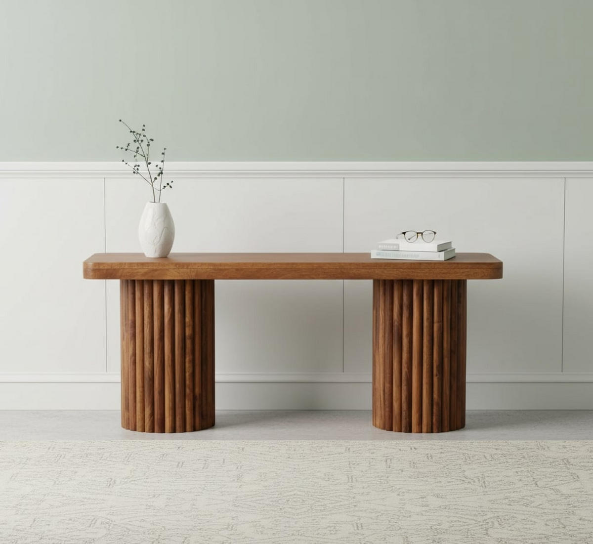 LAVICA s povrchovou úpravou Amber Oak, 2 valcovité drážkované podstavce, teplohnedá - hnedá, drevo (110/45/35cm) - Artisan Furniture