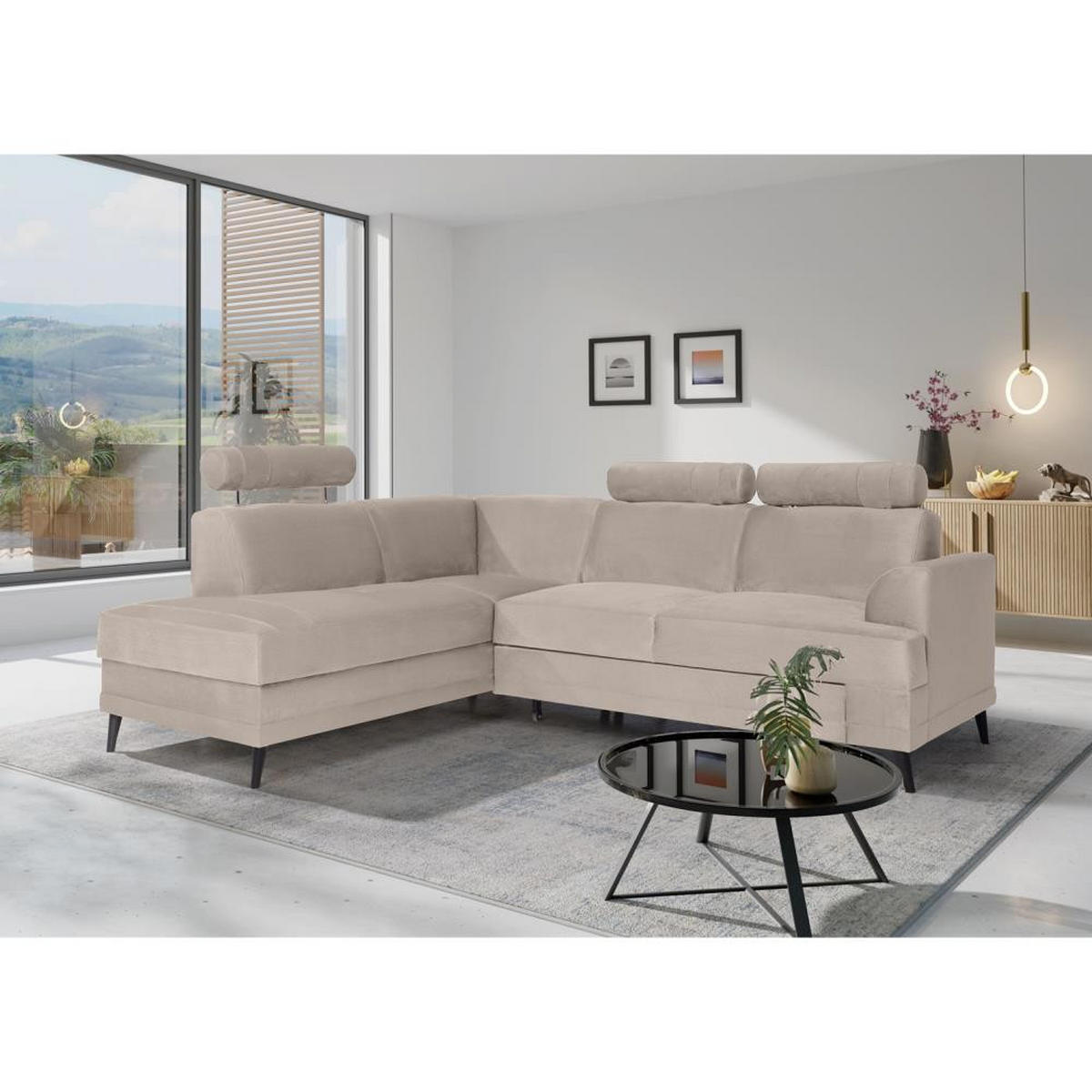 ECKSCHLAFSOFA Kordian links hellbeige - Beige, Textil (250/200cm) - Beautysofa