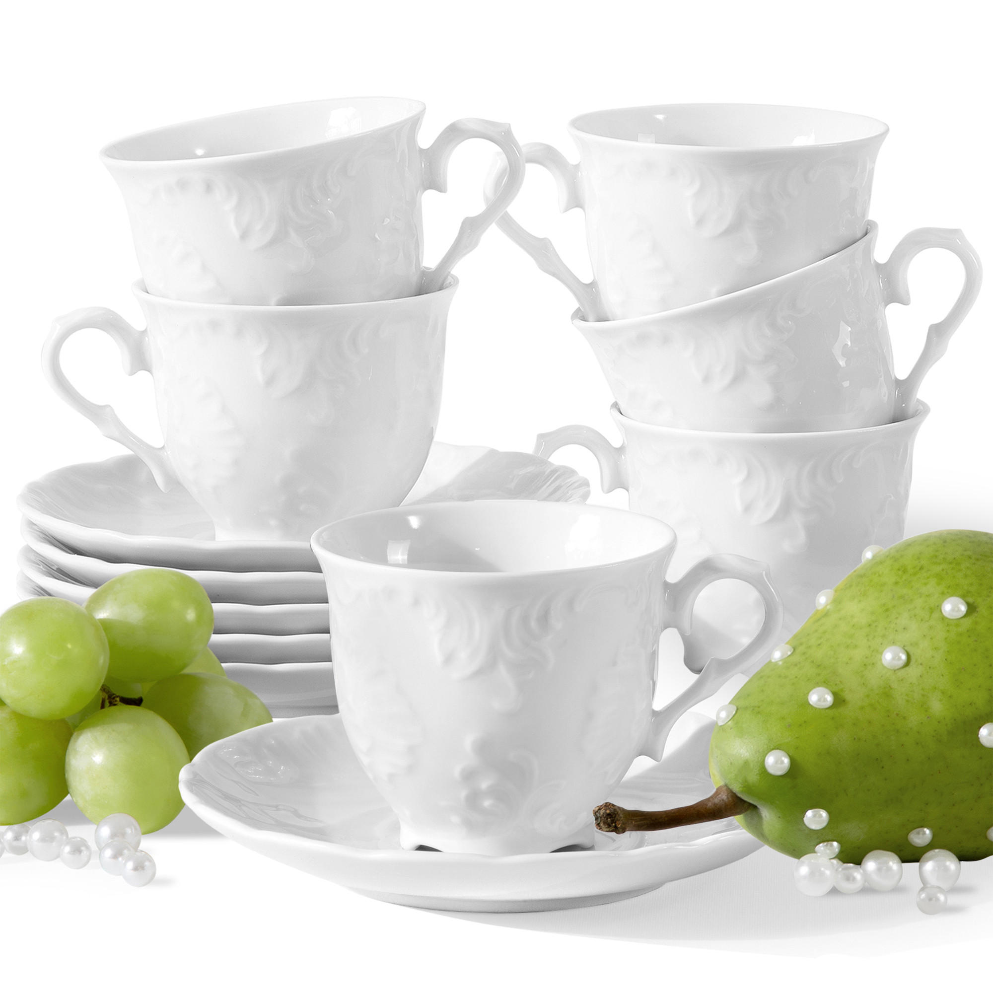 KAFFEETASSEN-SET Cmielow Rococo 6-tlg - Weiß, Keramik (6.5/5/6.5cm) - KONSIMO®
