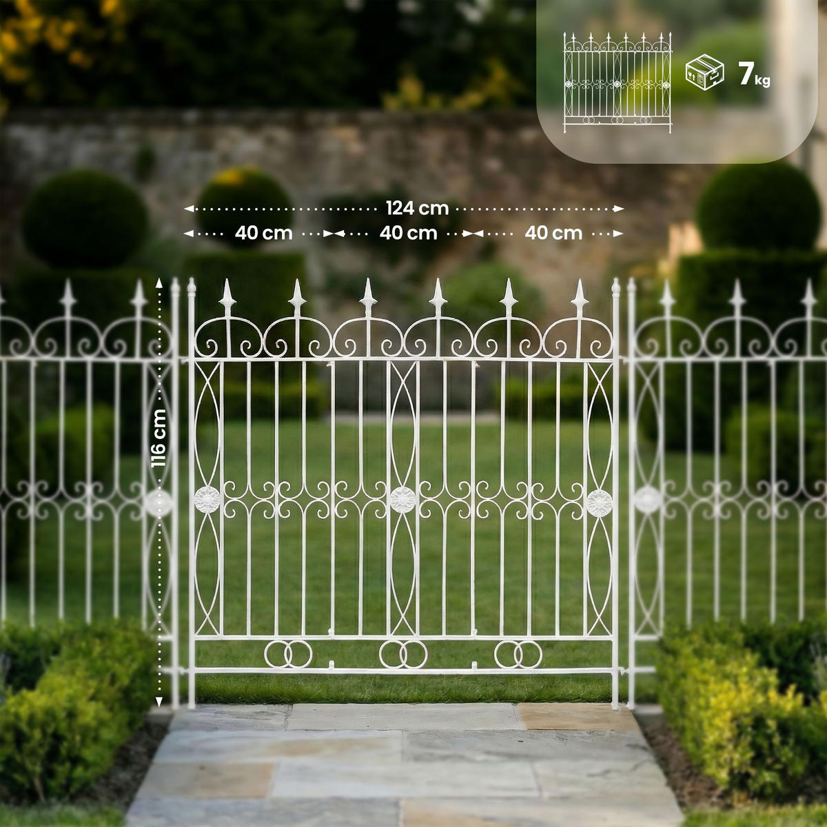 GARTENZAUN Metall Weiß - Weiß, Metall (124/116cm) - CLP