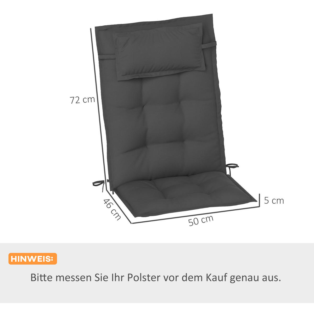 AUFLAGE 2er Set für Sonnenliege - Dunkelgrau, Kunststoff (50/5/116cm) - Outsunny