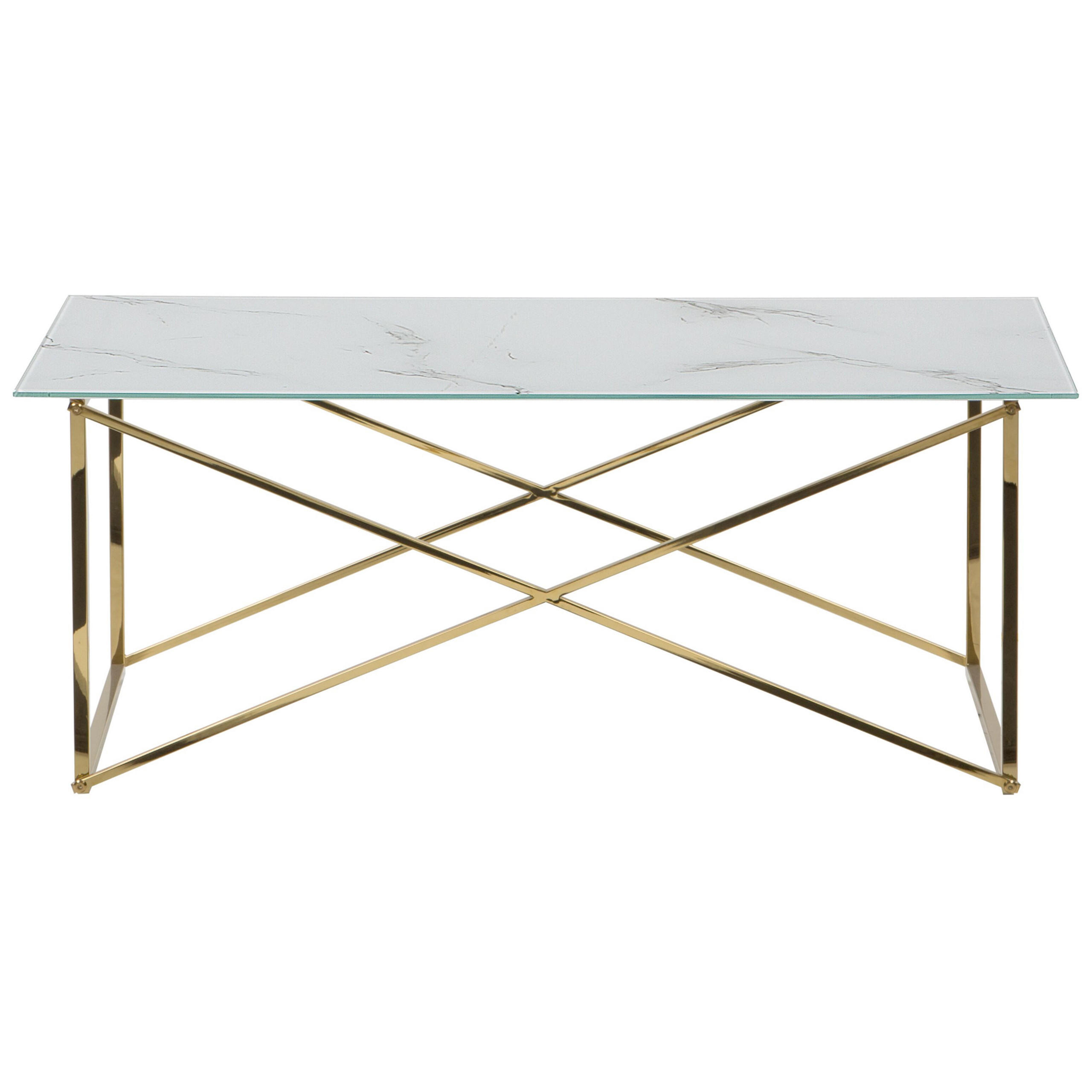 COUCHTISCH Marmor Optik weiß/gold rechteckig 100/50 cm Emporia - Goldfarben/Weiß, Glas (50/100/40cm) - Beliani
