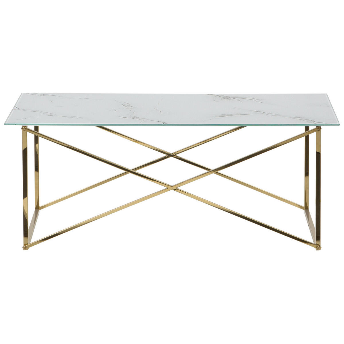 COUCHTISCH Marmor Optik weiß/gold rechteckig 100/50 cm Emporia - Goldfarben/Weiß, Glas (50/100/40cm) - Beliani
