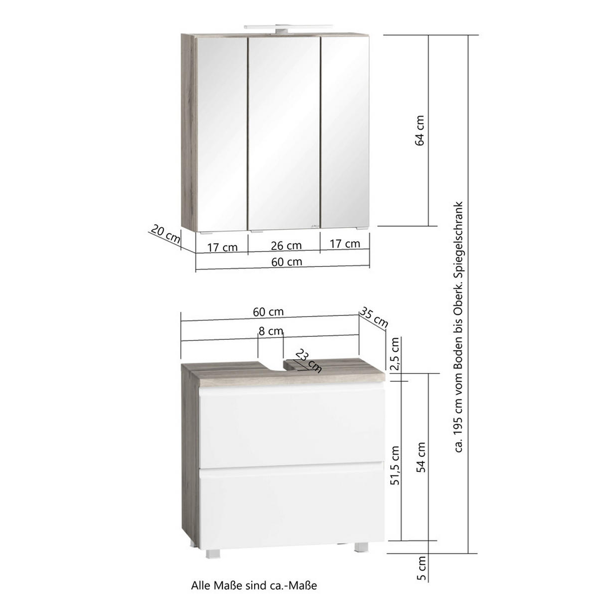 BADMÖBEL-SET Vasto-03 - Grau, Holzwerkstoff (60/200/35cm) - Lomado