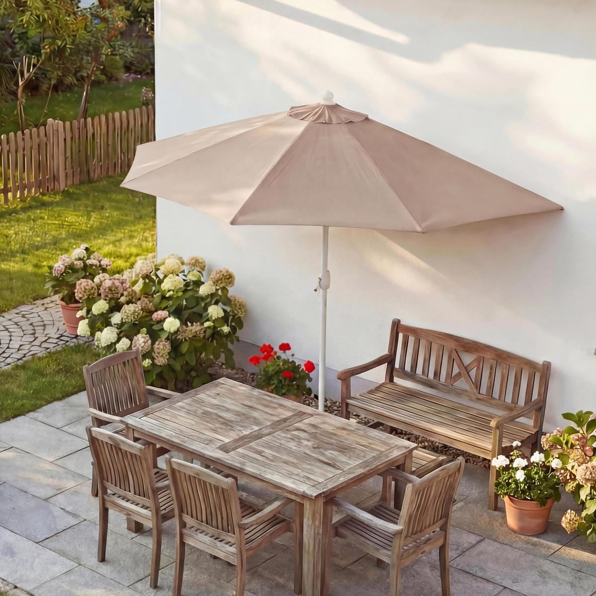 SONNENSCHIRM I HALBRUND UV 50+ Cremeweiß - Weiß, Textil (260/135cm) - MCW