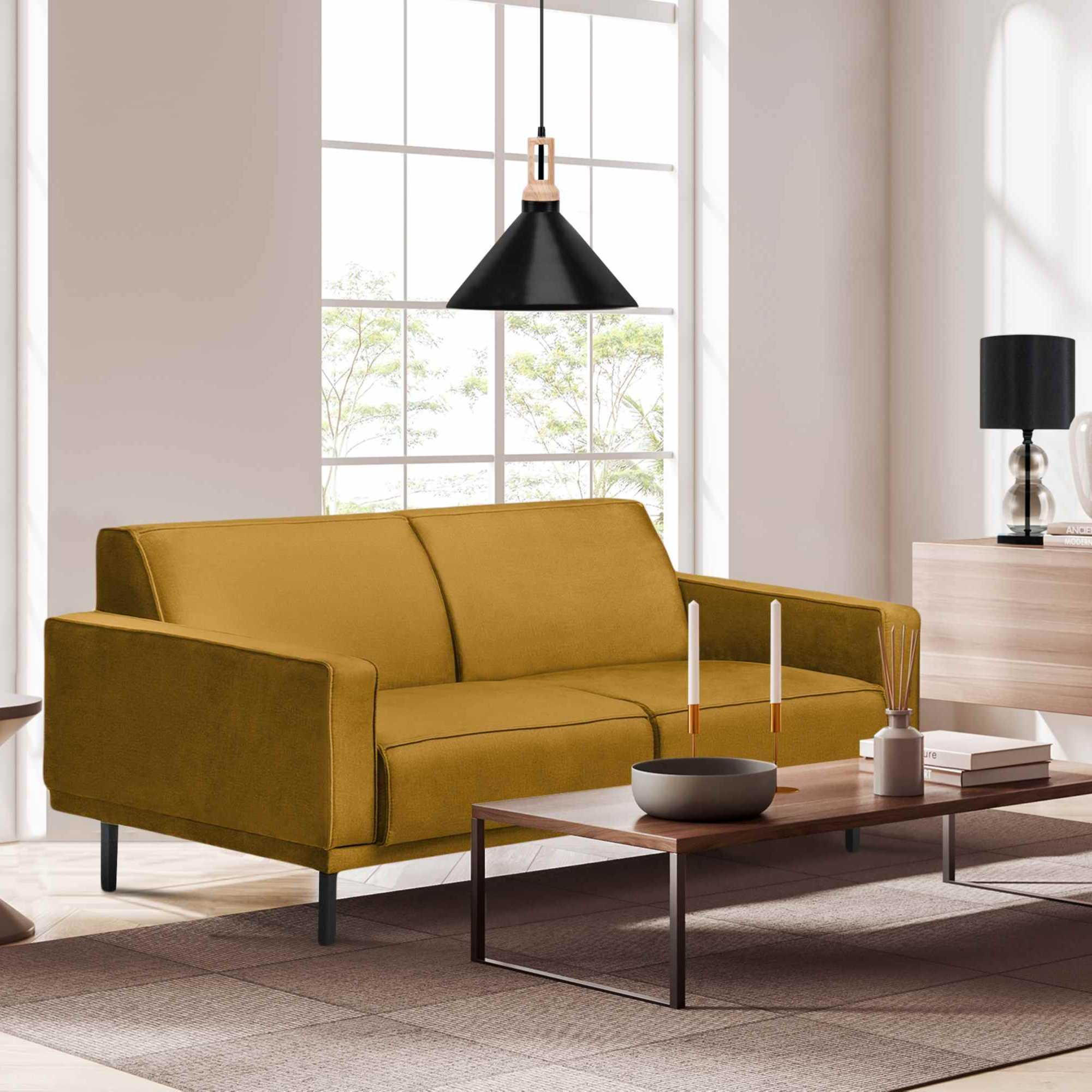 Thumbnail - Konsimo® Einzelsofa, Gelb, Holz, Textil, 150x71x81 cm, Wohnzimmer, Sofas & Couches, Sofas, 2-Sitzer Sofas
