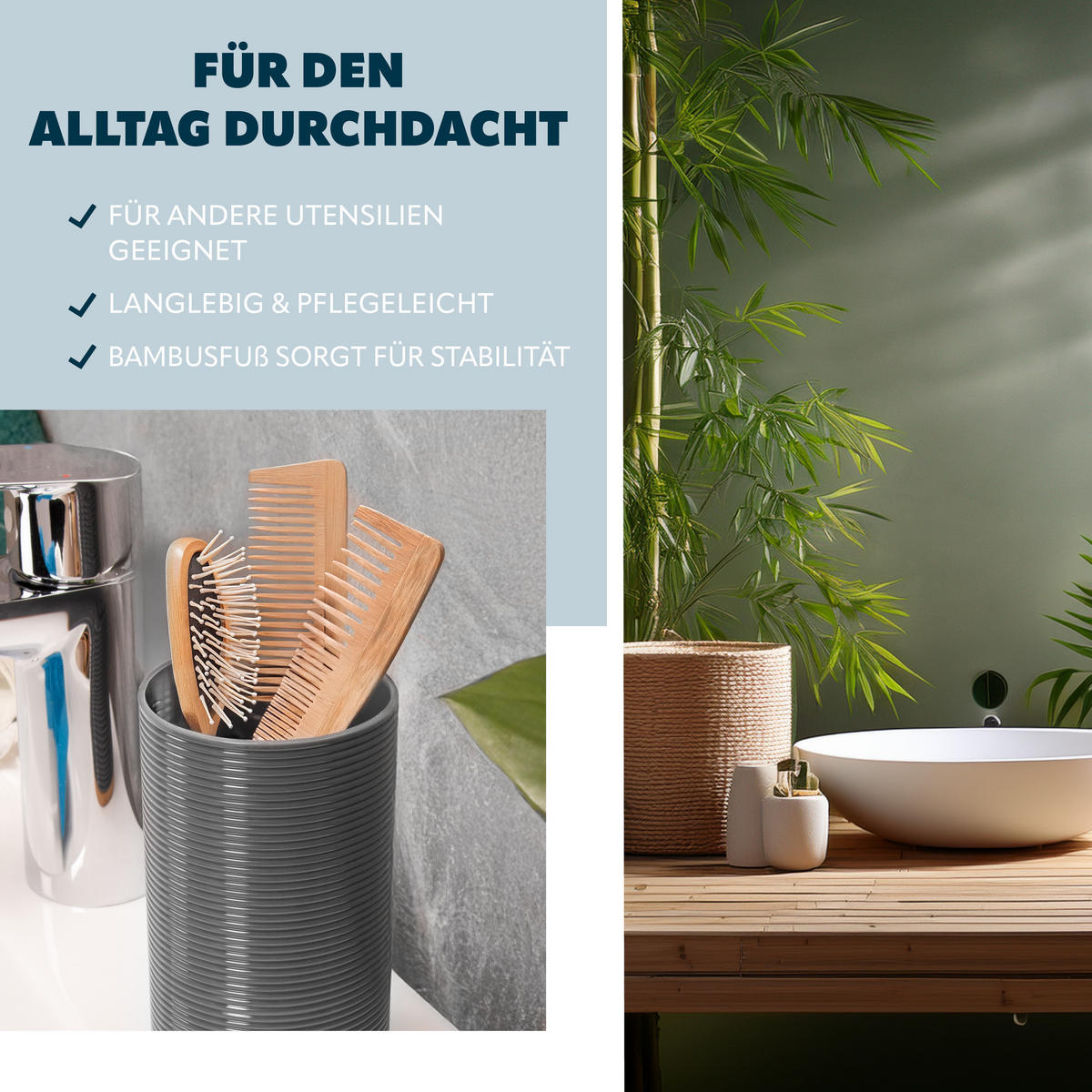 ZAHNPUTZBECHER SEGNO, grau - Grau, Kunststoff (6.5/11.3/6.5cm) - bremermann