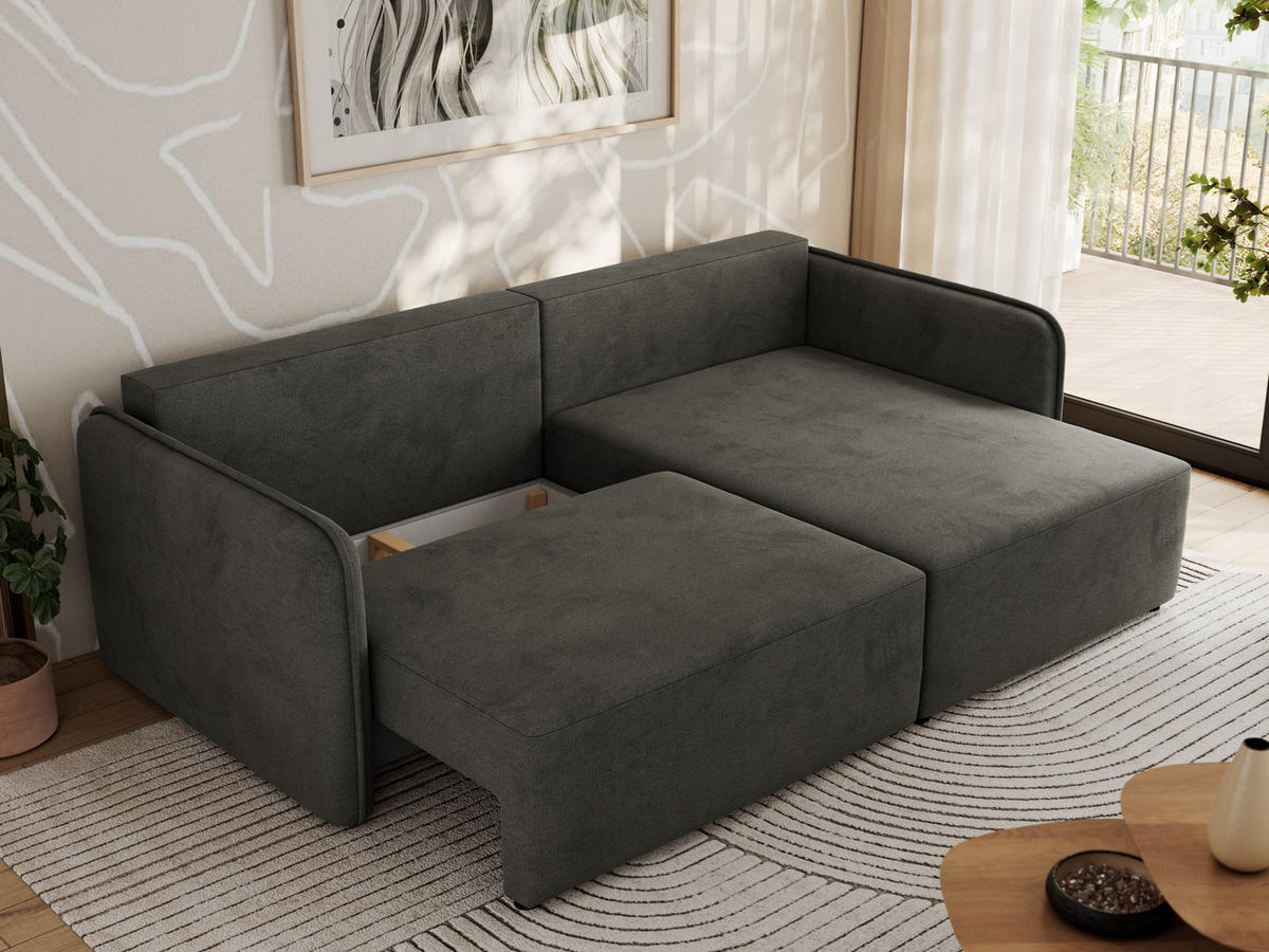 ECKSCHLAFSOFA MESTO L Dunkelgrau Velvet - rechts - Dunkelgrau/Schwarz, Kunststoff/Textil (147/227cm) - MKS