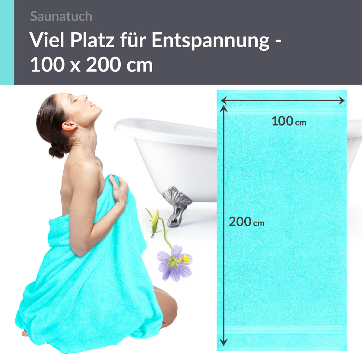BADETUCH Linz Türkis 100x200 cm - Türkis, Textil (100/200cm) - Lashuma