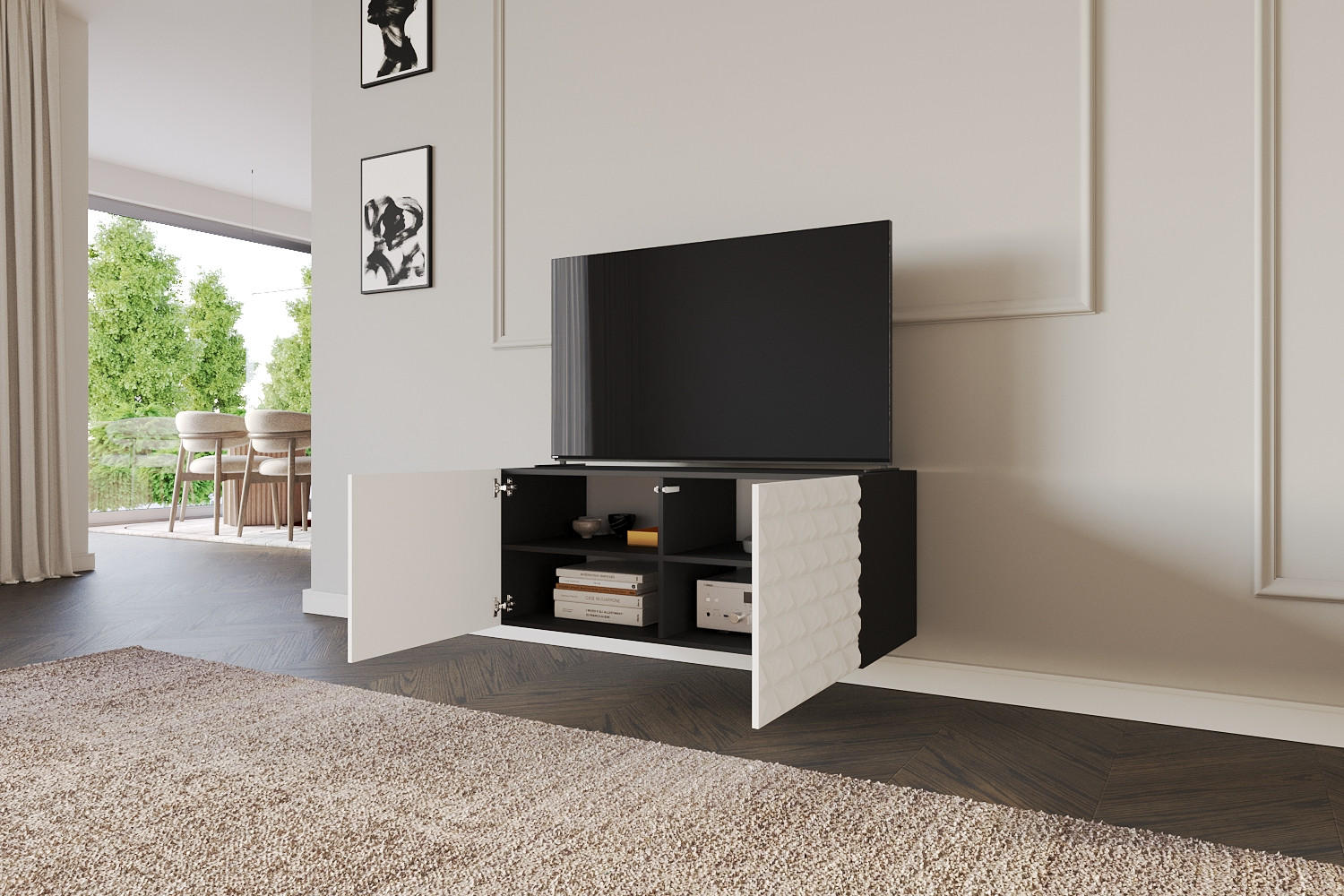 LOWBOARD VIRA-W 100x40x41 cm - Schwarz / Weiß - Weiß, Holzwerkstoff (100/40/41cm) - ALTDECOR