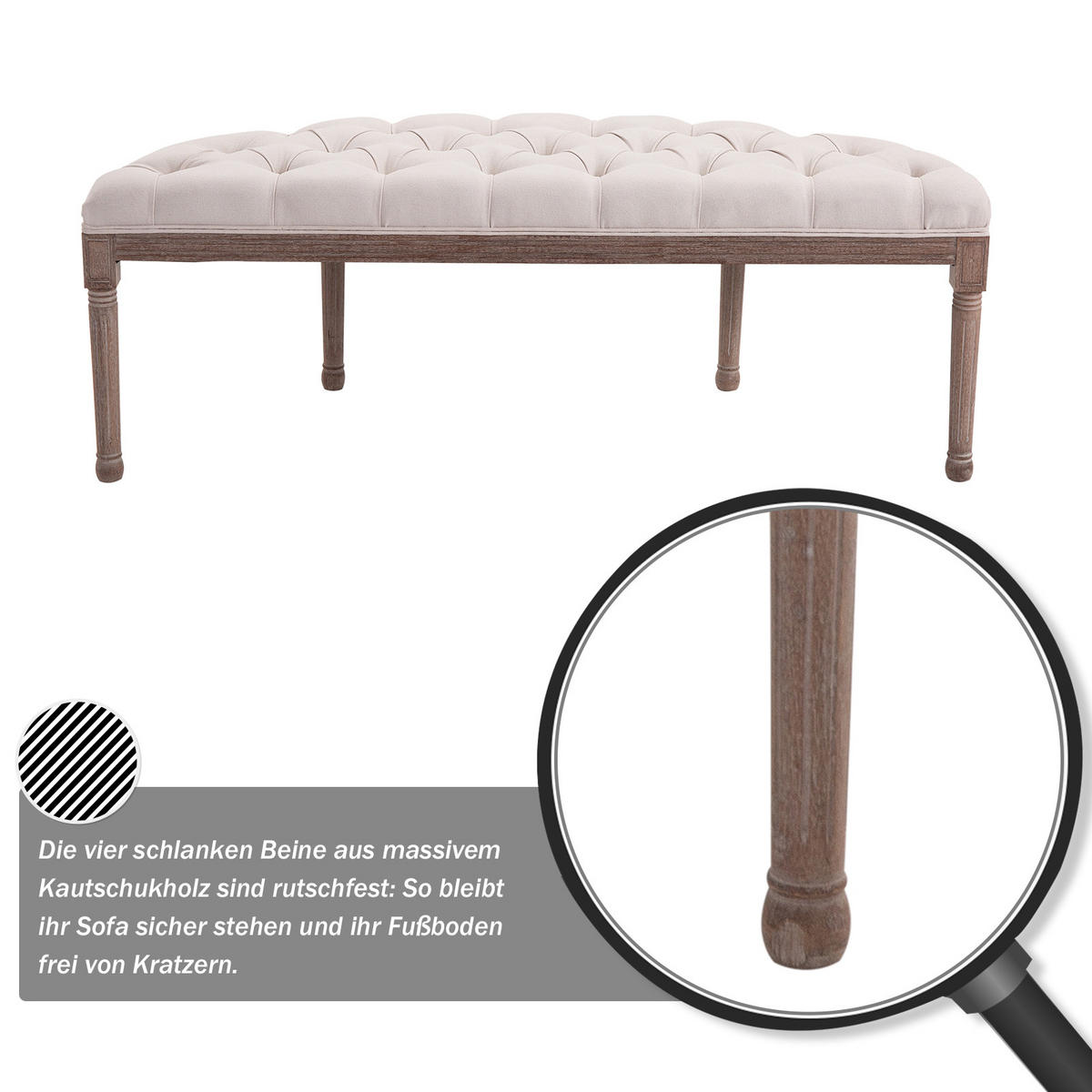 POLSTERBANK mit Knöpfen, Leinen + Holz, beige, 140,5 x 51 x 48 cm - Beige, Kunststoff (51/48/1405cm) - HOMCOM