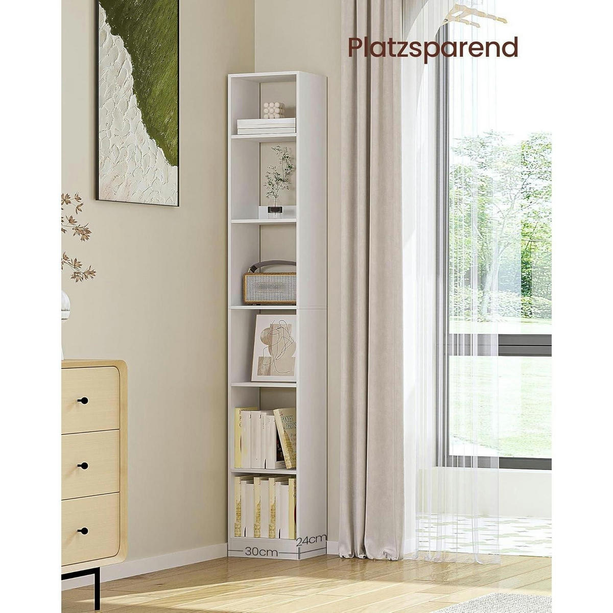 BÜCHERREGAL 6-stöckig Weiß 24 x 30 x 183 cm - Weiß, Holzwerkstoff (30/183/24cm)