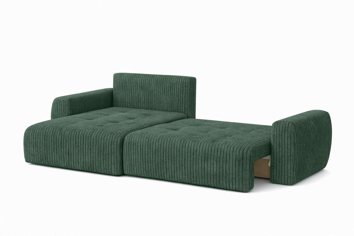 ECKSOFA Mit Schlaffunktion Und Bettkasten L-Form Ivo XL, Cordstoff Poso, Grün, Links - Grün, Holz (280/142cm) - Kaiser Möbel