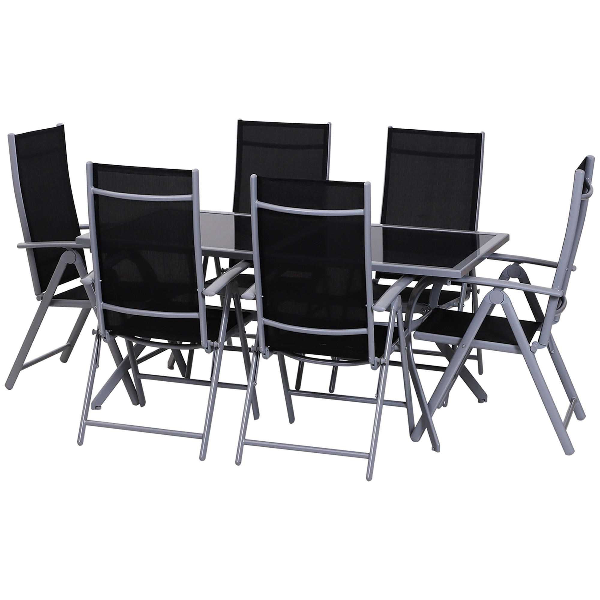 SITZGRUPPE, Schwarz+Silber, Aluminium - Schwarz, Metall - Outsunny