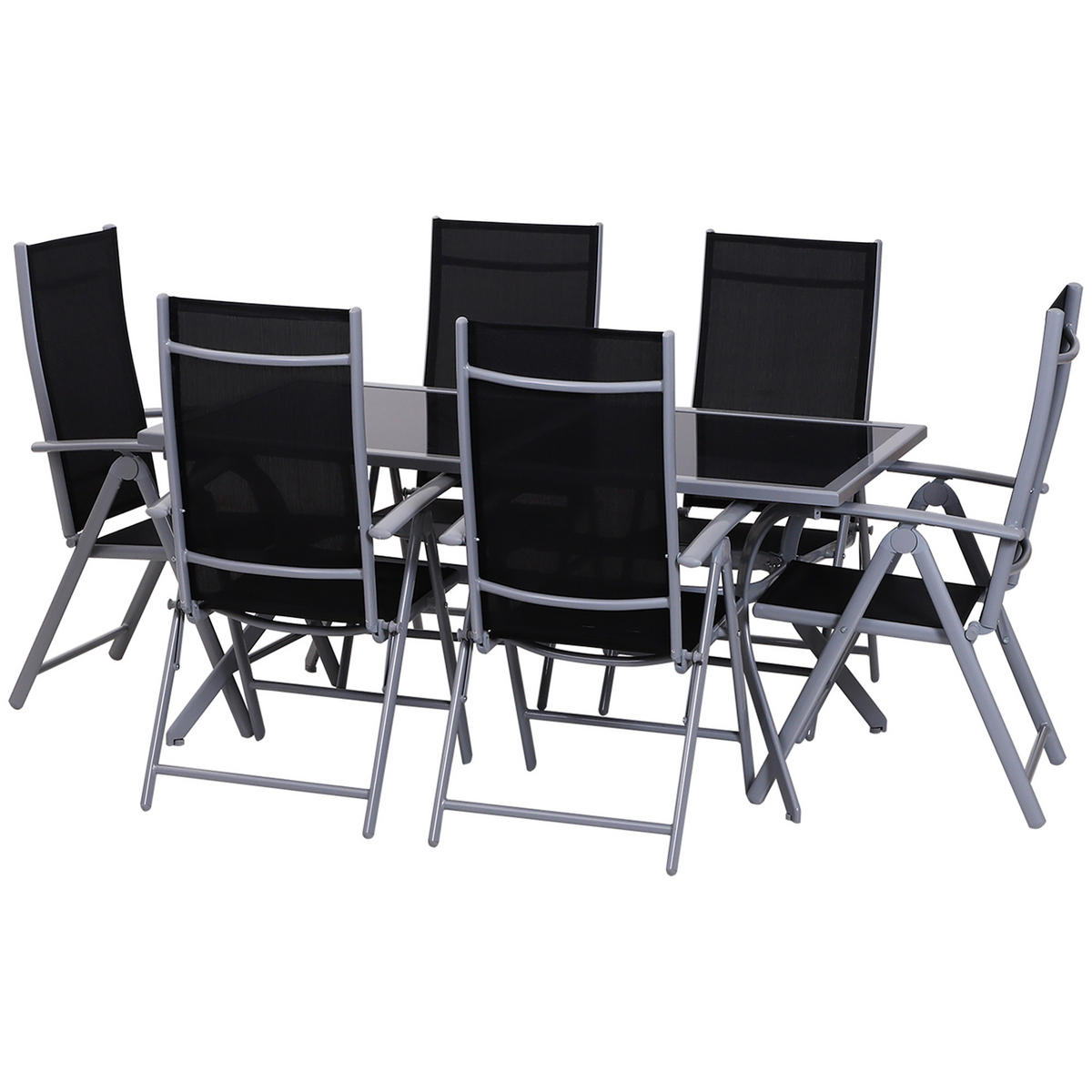 SITZGRUPPE, Schwarz+Silber, Aluminium - Schwarz, Metall - Outsunny