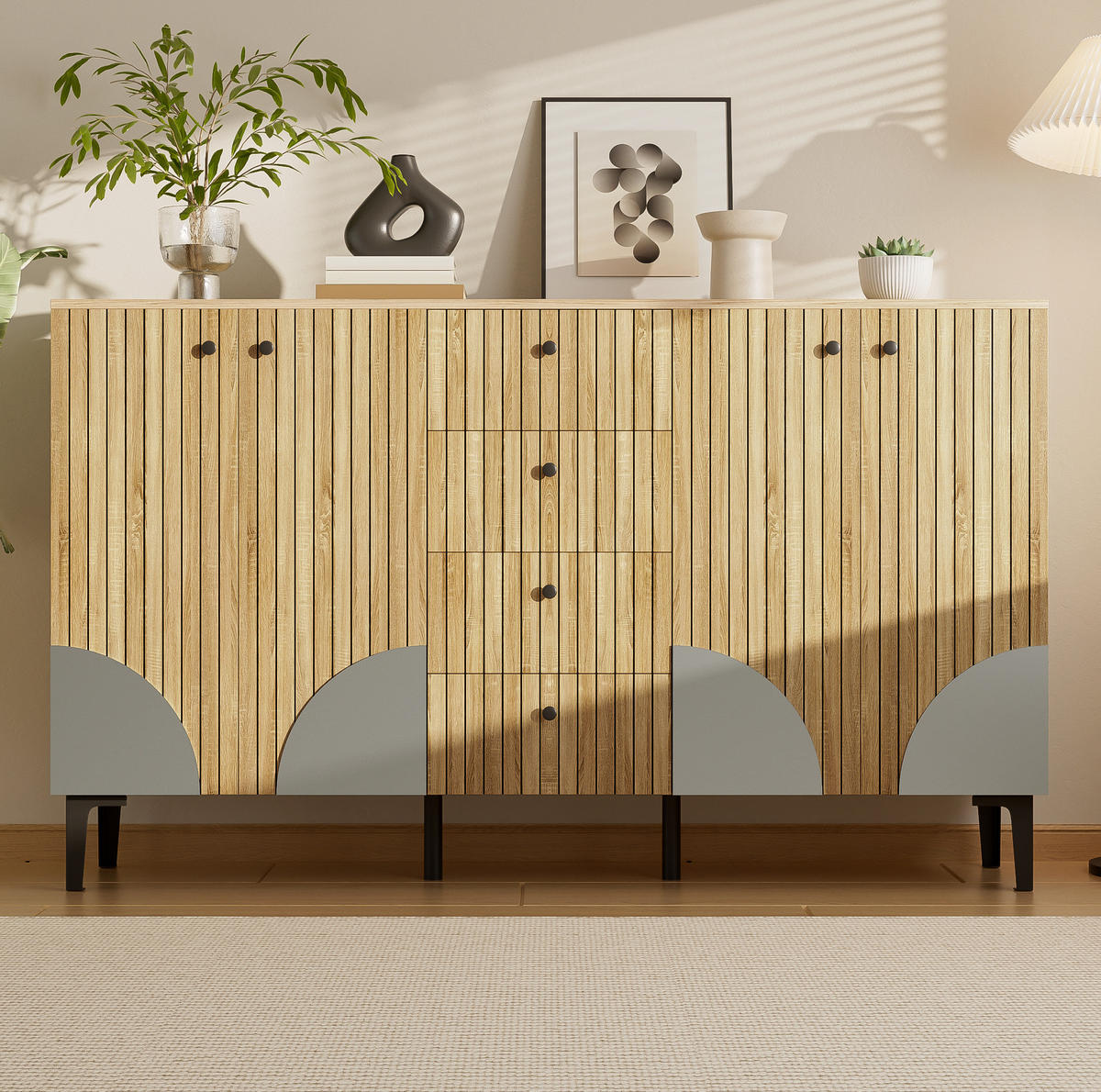 SIDEBOARD 160/36/94 cm in Holzfarbe mit 4 Türen und 4 Schubladen - Eichefarben, Holzwerkstoff (160/94/36cm) - Flora Grace