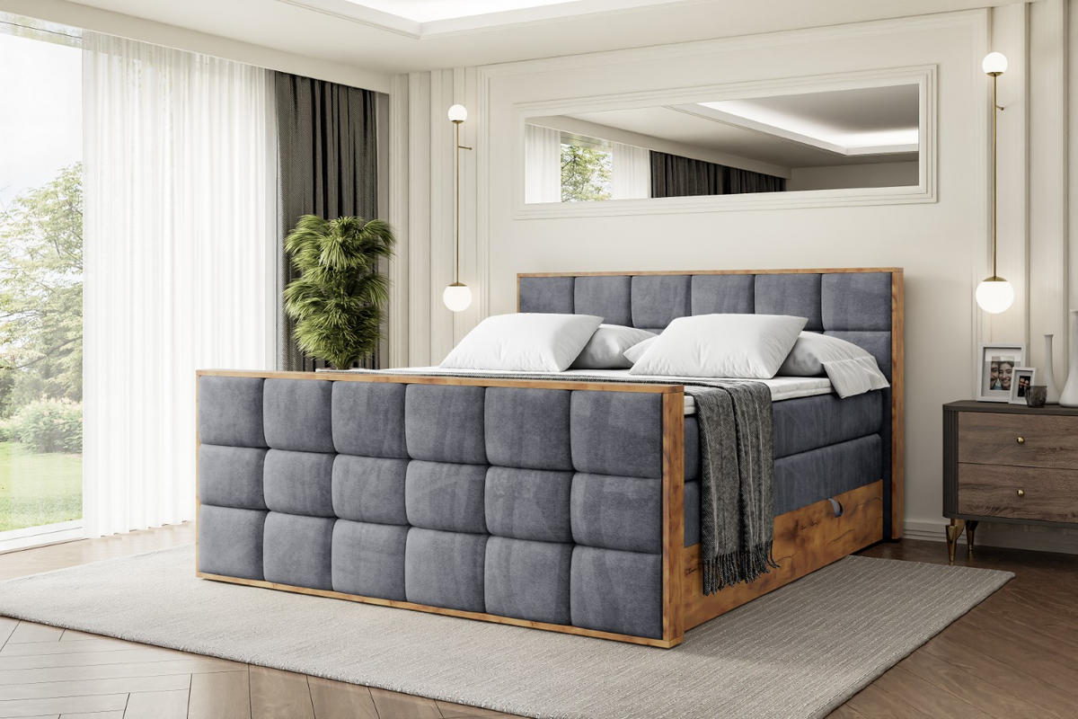 BOXSPRINGBETT mit Matratze H3|H4 und Lattenrost - LOLLI2-Z KING-140x200 - Dunkelgrau Casablanca - Dunkelgrau, Holzwerkstoff (140/200cm) - ALTDECOR
