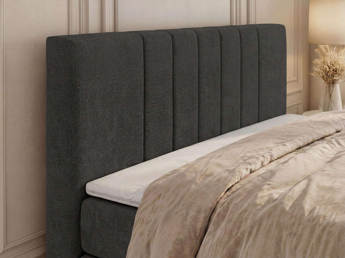 BOXSPRINGBETT INERO DUO KING 180/200 - Dunkelgrau Stukture - Topper Visco - H3 - Dunkelgrau/Schwarz, Kunststoff/Textil (180/200cm) - MKS