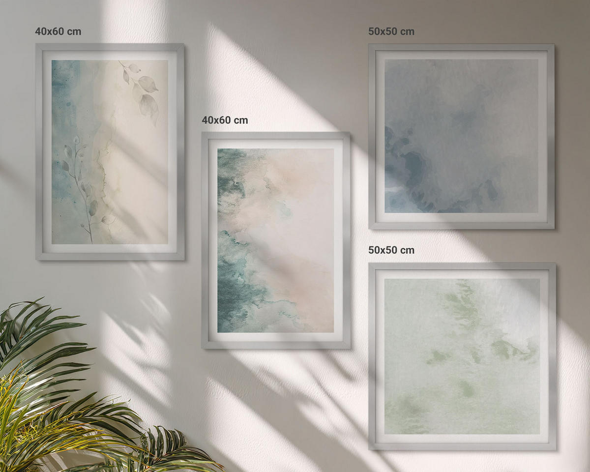 BILDER SET 4er Set - 50x50 cm & 40x60 cm Silberner Rahmen - Aquarell-Leinwandstil - Silberfarben, Kunststoff (50/50cm) - TULUP