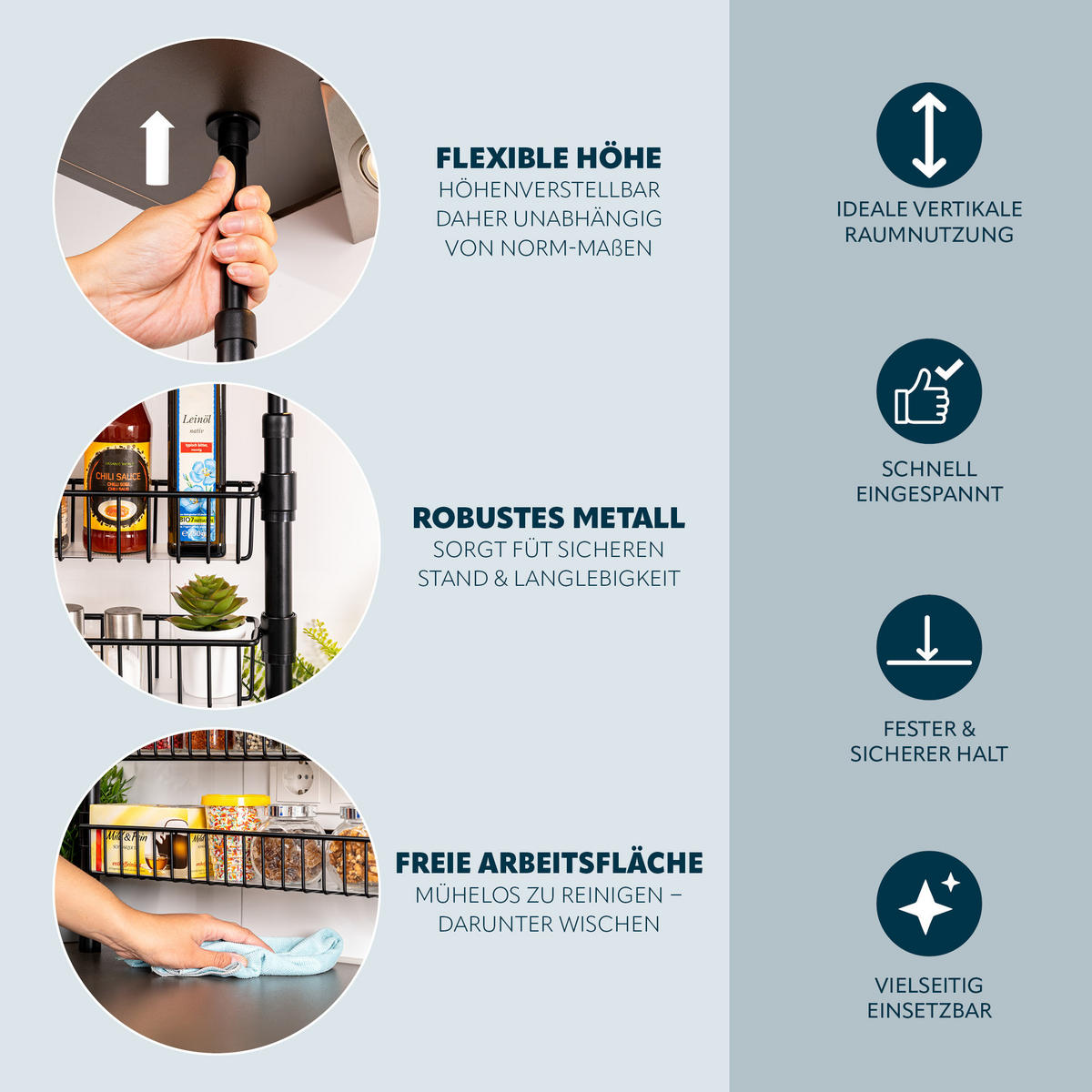 TELESKOP-GEWÜRZREGAL, schwarz, Metall - Schwarz, Metall (55/80/8cm) - bremermann