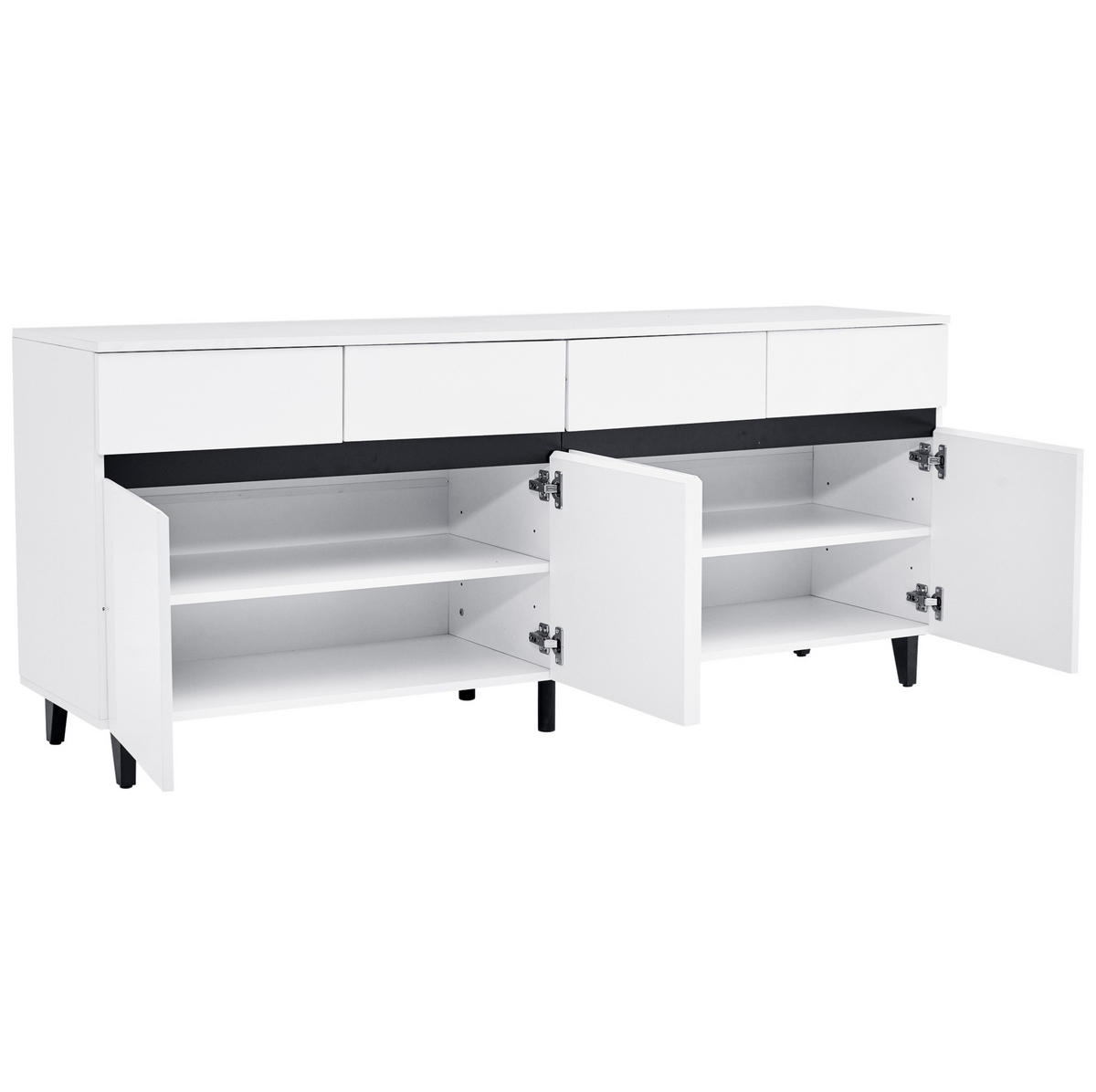 SIDEBOARD mit Hochglanz-Fronten, 4 Schubladen und 2 Türen, 160/40/68 cm, Weiß - Weiß, Holzwerkstoff (160/68/40cm) - Redom
