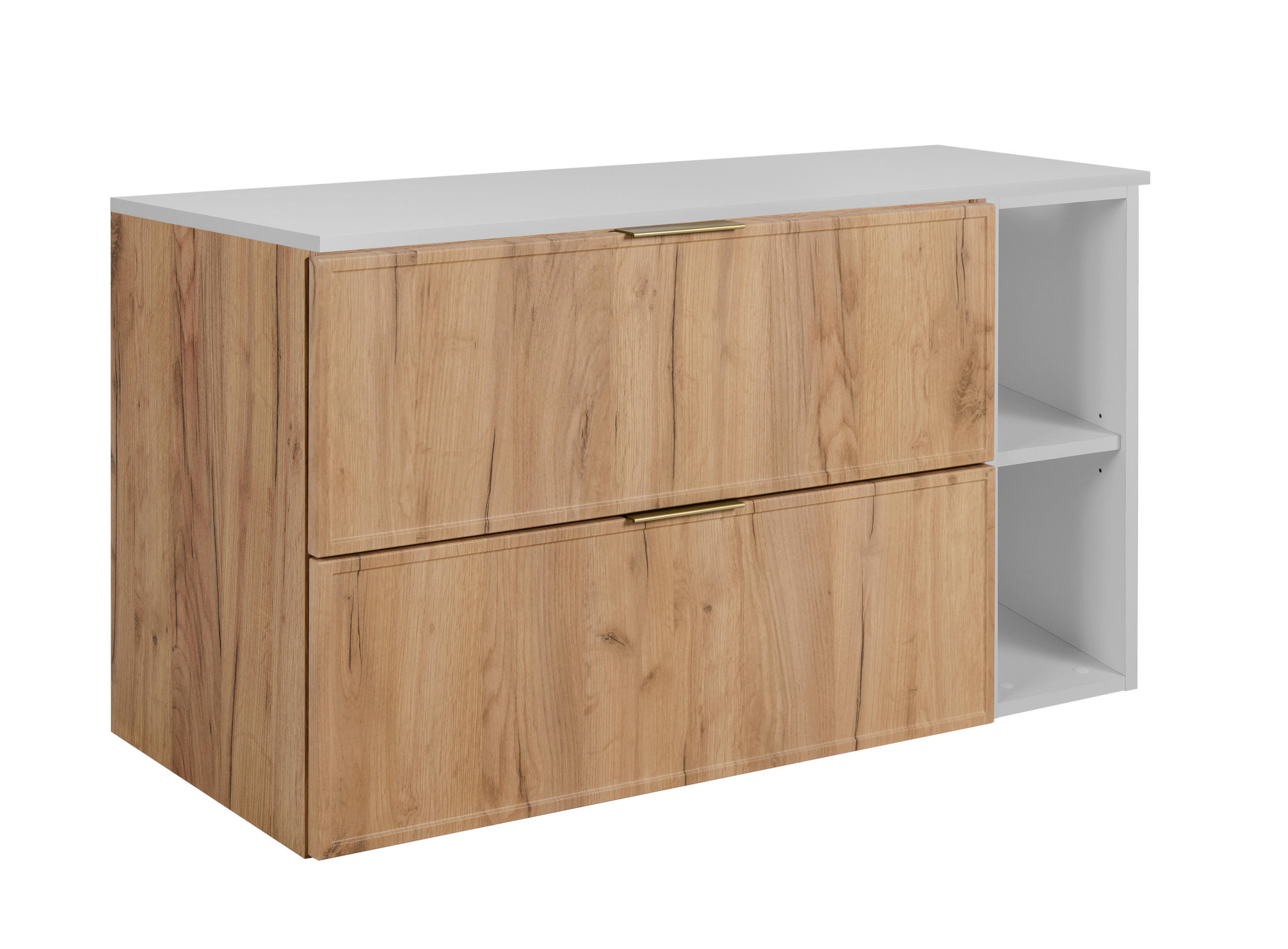 BADEZIMMERSCHRANK, Craft-Eiche / Weiß, Goldene Griffe, 100 (80 + 20) x 46 x 57 cm - Eichefarben/Goldfarben, Holzwerkstoff/Kunststoff (100/57/46cm) - 3XE LIVING
